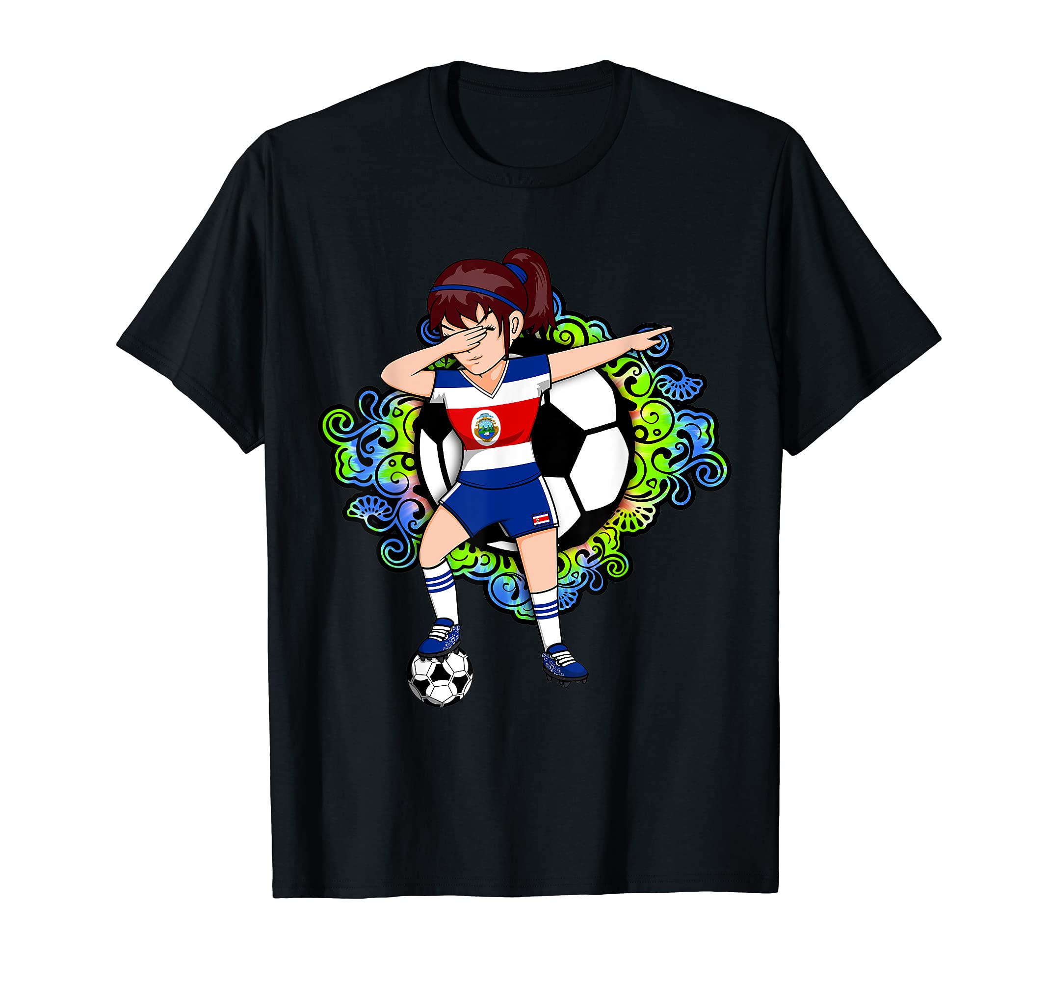 Dabbing Soccer Costa Rica Jersey Floral T-Shirt - Aesthetic Graphic Unisex - T-Shirt, Sweatshirt, Hoodie