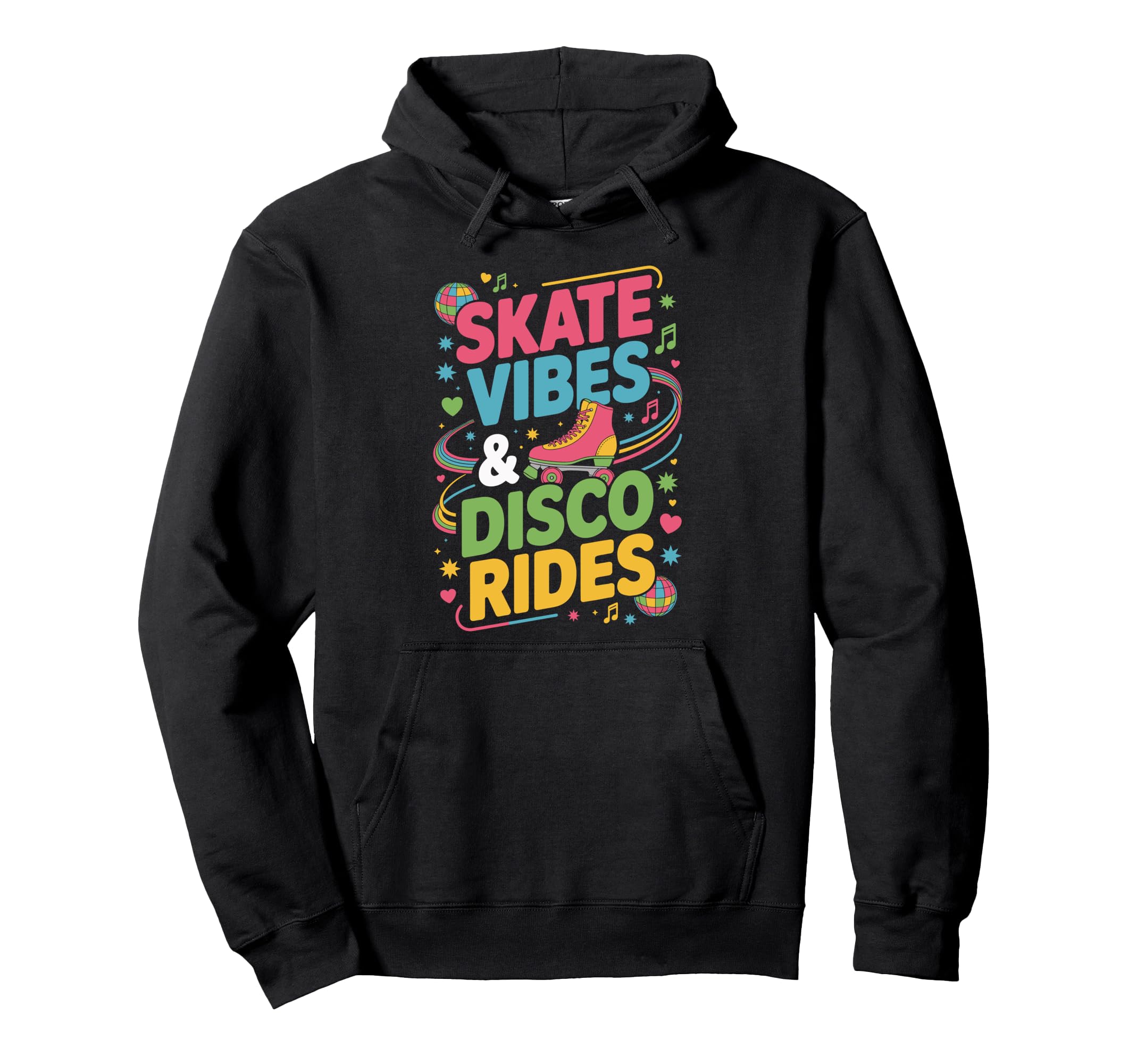 Skate Vibes Disco Rides Colorful Music Hoodie - Unique Graphic Unisex - T-Shirt, Sweatshirt, Hoodie