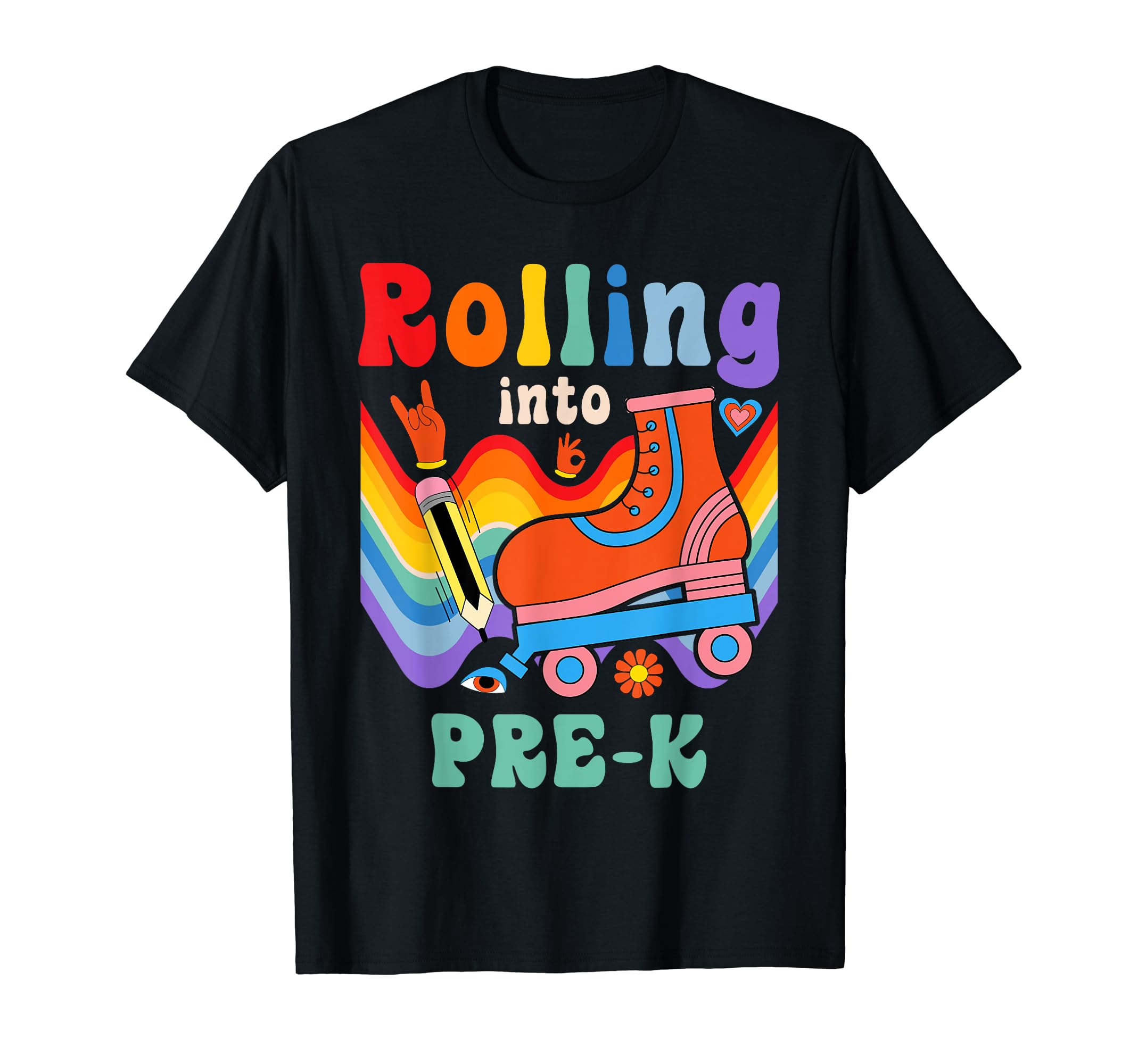 Roller Skate Groovy Rolling Into Pre K T-Shirt - Unique Graphic Men Women - T-Shirt, Sweatshirt, Hoodie