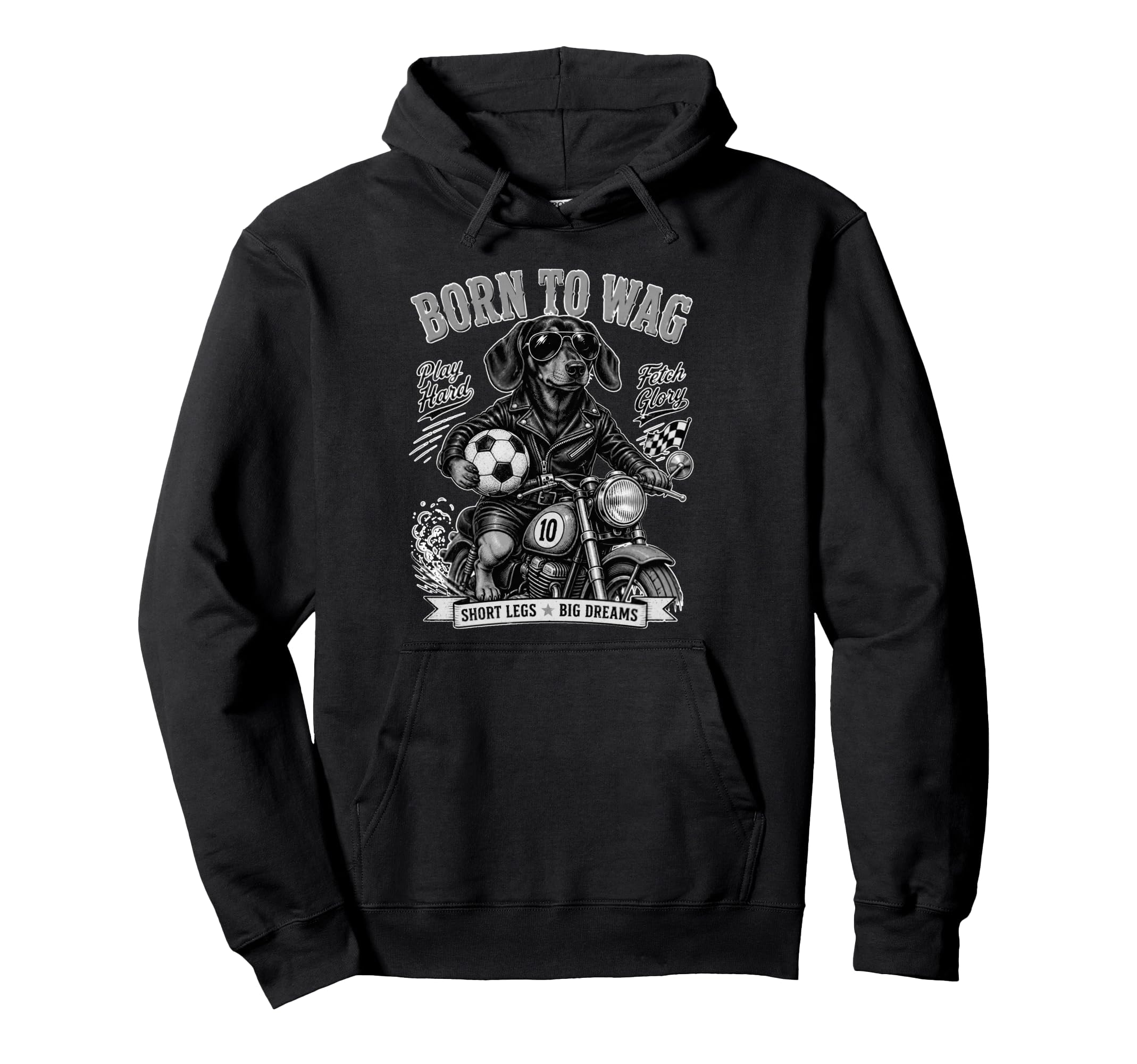 Dachshund Motorbike Love Footbal Soccer Hoodie - Graphic Print Men Women - T-Shirt, Sweatshirt, Hoodie