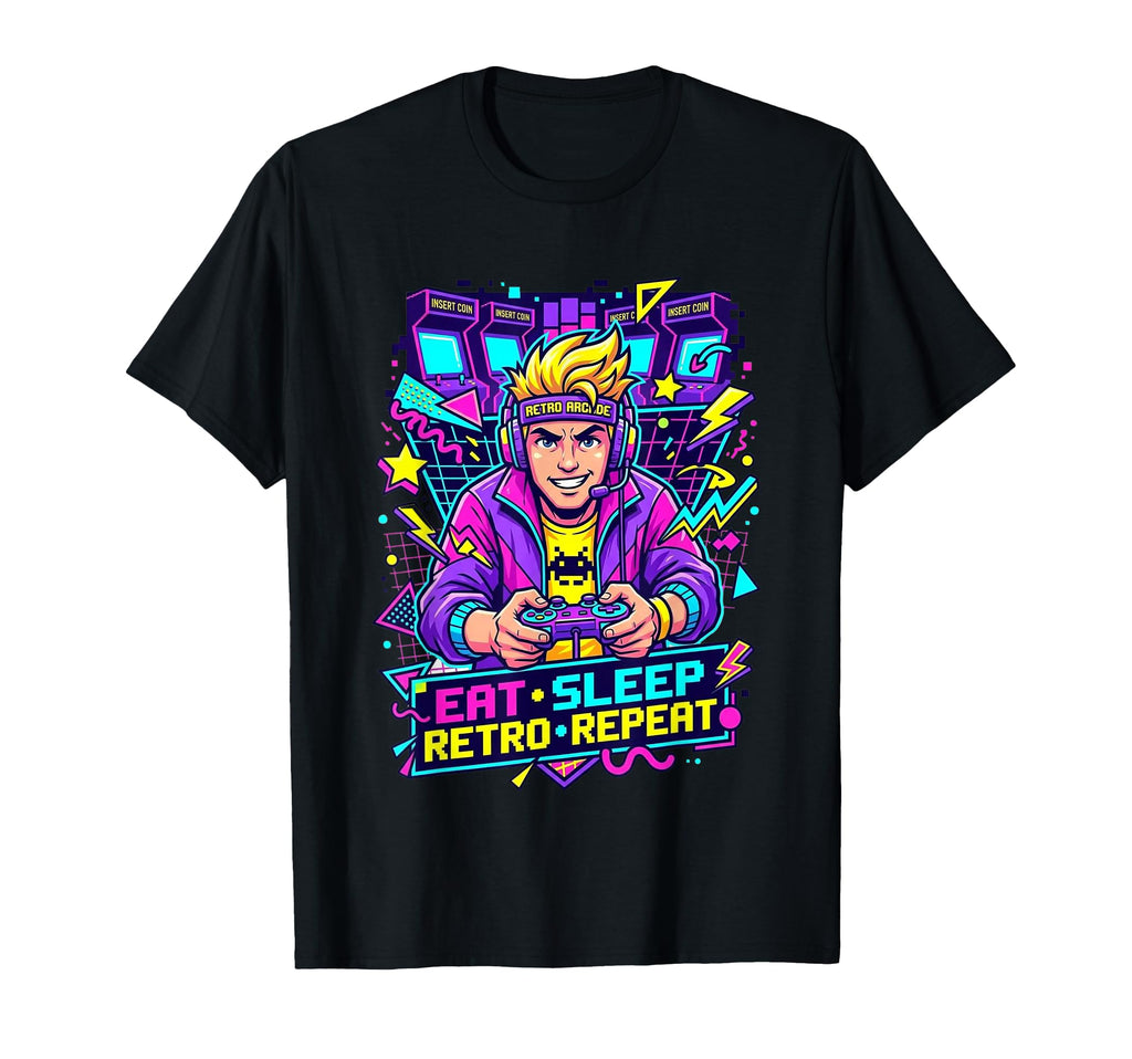 Eat Sleep Repeat 90S Arcade Gamer T-Shirt - Fun Novelty Design Unisex - T-Shirt, Sweatshirt, Hoodie