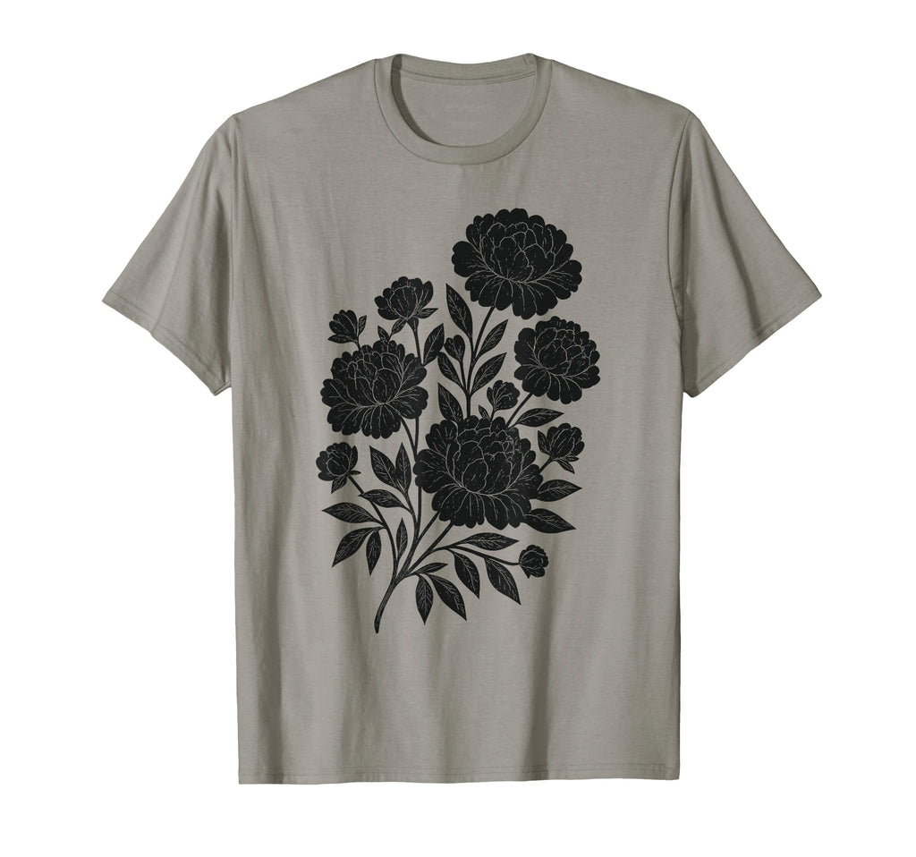 Linocut Flower Block Peonies Boho T-Shirt - Custom Art Print Unisex - T-Shirt, Sweatshirt, Hoodie