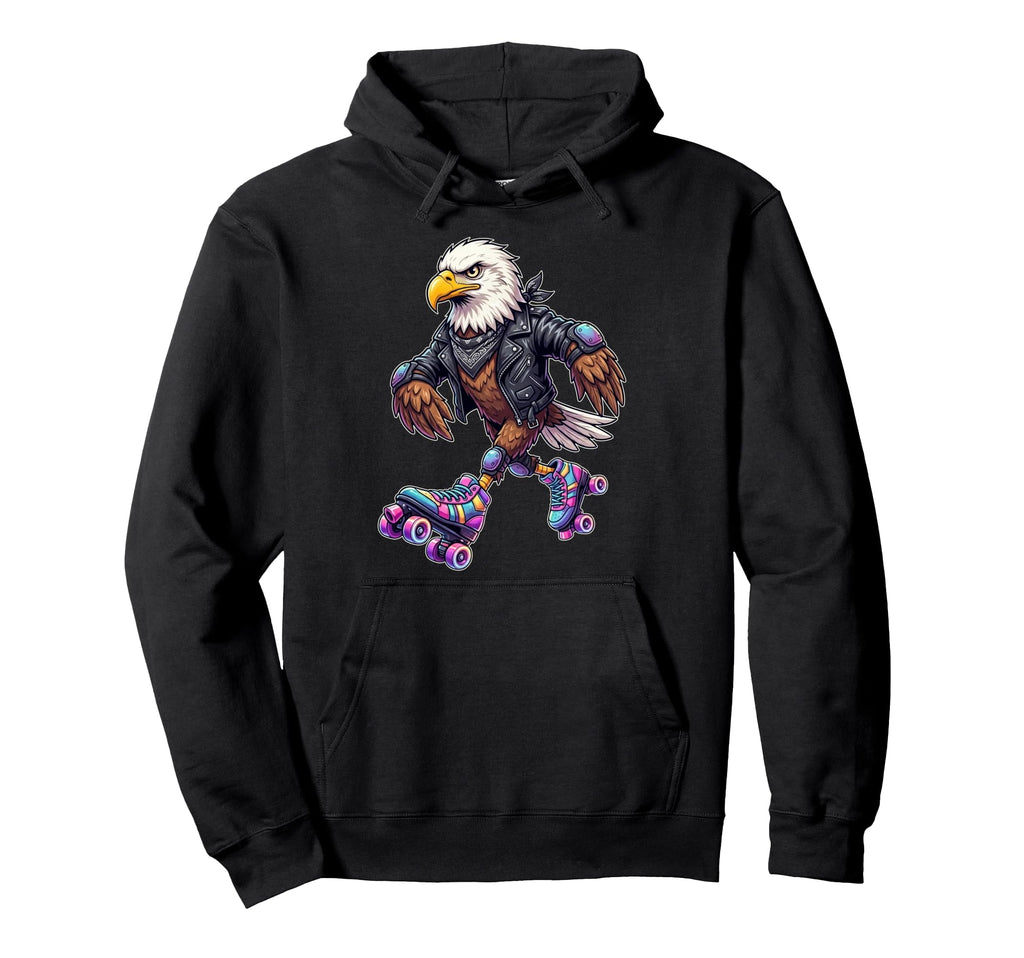 Funny Bald Eagle Roller Skates Hoodie - Fun Novelty Design for Adults - T-Shirt, Sweatshirt, Hoodie
