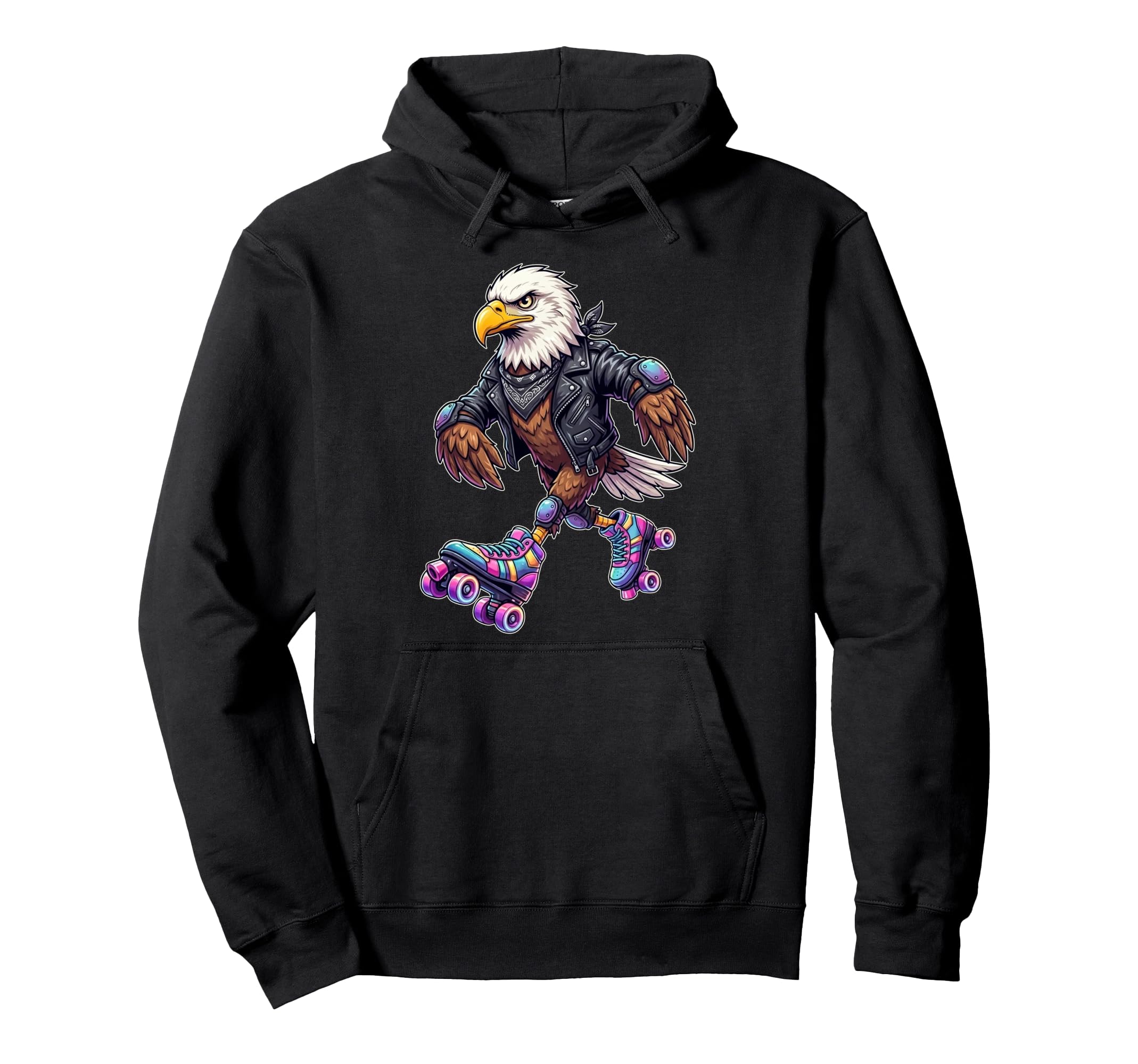 Funny Bald Eagle Roller Skates Hoodie - Fun Novelty Design for Adults - T-Shirt, Sweatshirt, Hoodie
