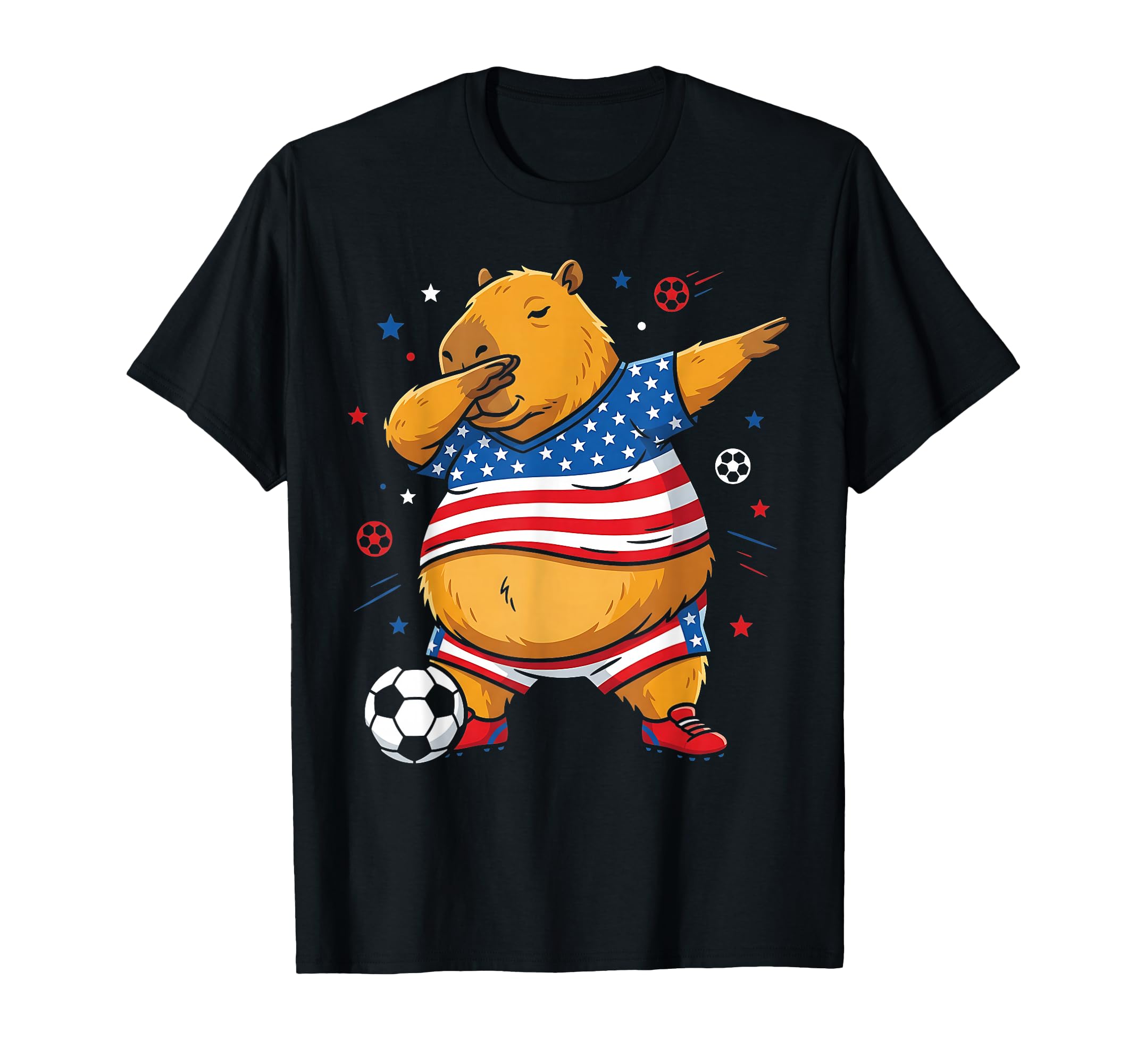 Funny 4Th July Capybara Soccer Usa Flag T-Shirt - Graphic Print Men Women - T-Shirt, Sweatshirt, Hoodie