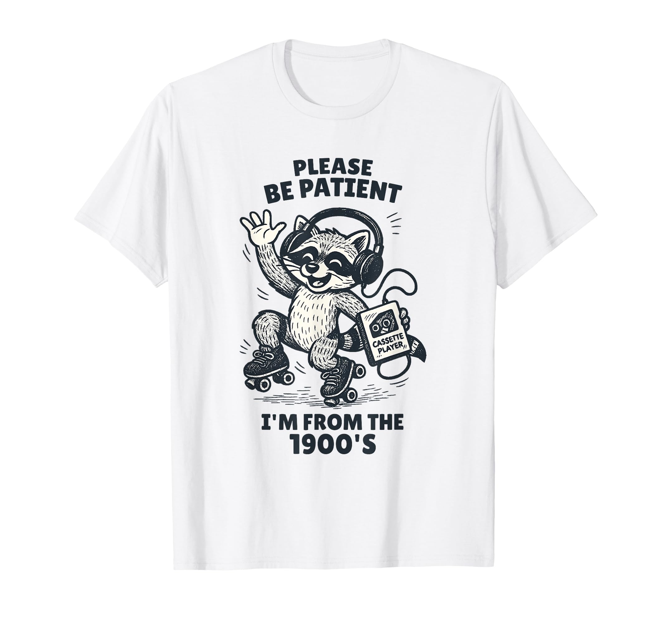 1900S Raccoon Roller Skater Cassette T-Shirt - Trendy Graphic Men Women - T-Shirt, Sweatshirt, Hoodie