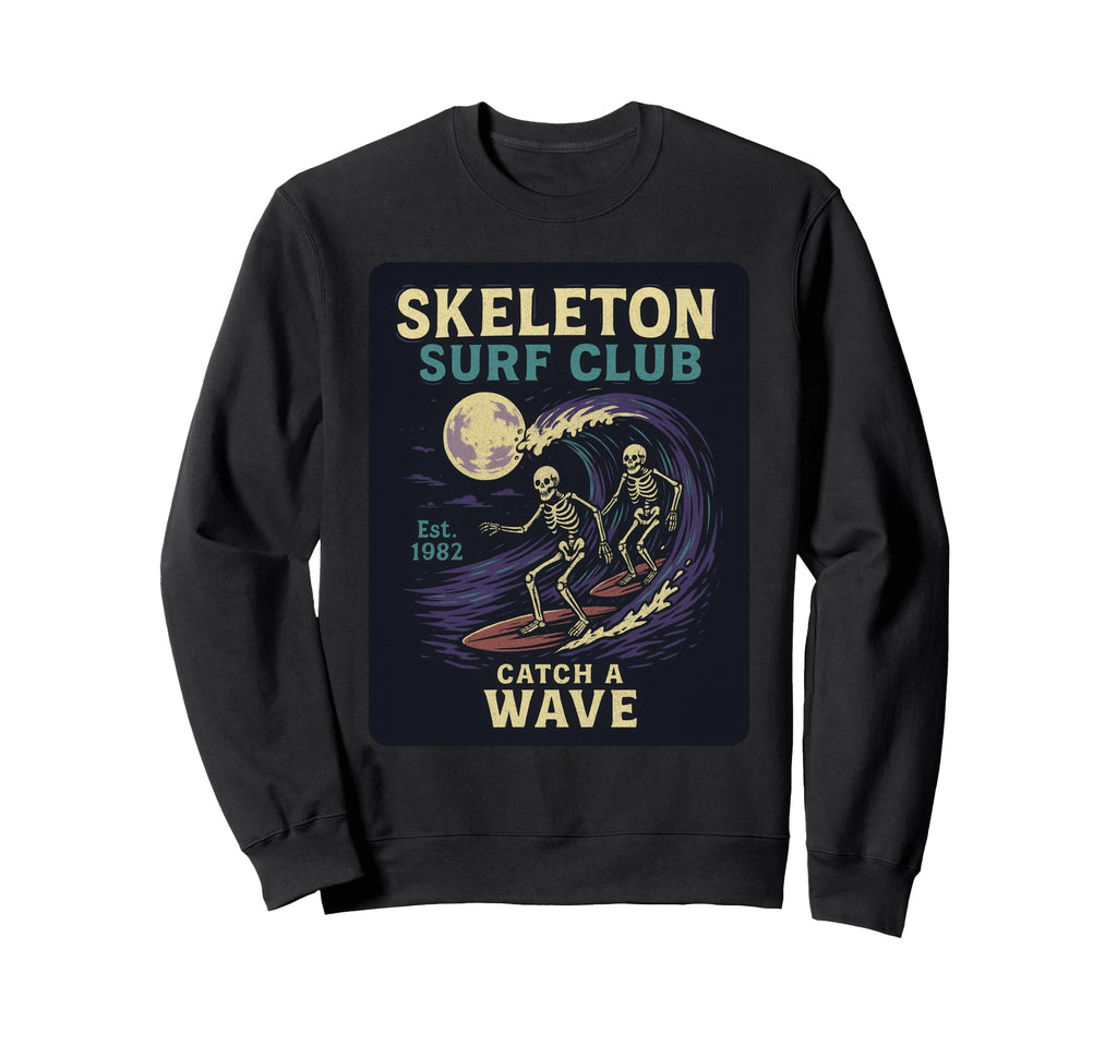 Skeleton Surf Club Halloween Surfing Sweatshirt - Fun Novelty Design Unisex - T-Shirt, Sweatshirt, Hoodie