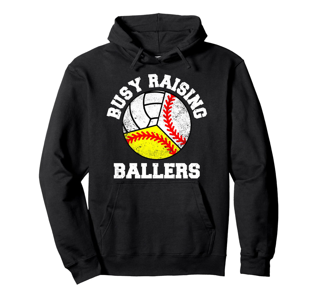 Busy Raising Ballers Funny Baseball Hoodie - Trendy Graphic Unisex - T-Shirt, Sweatshirt, Hoodie
