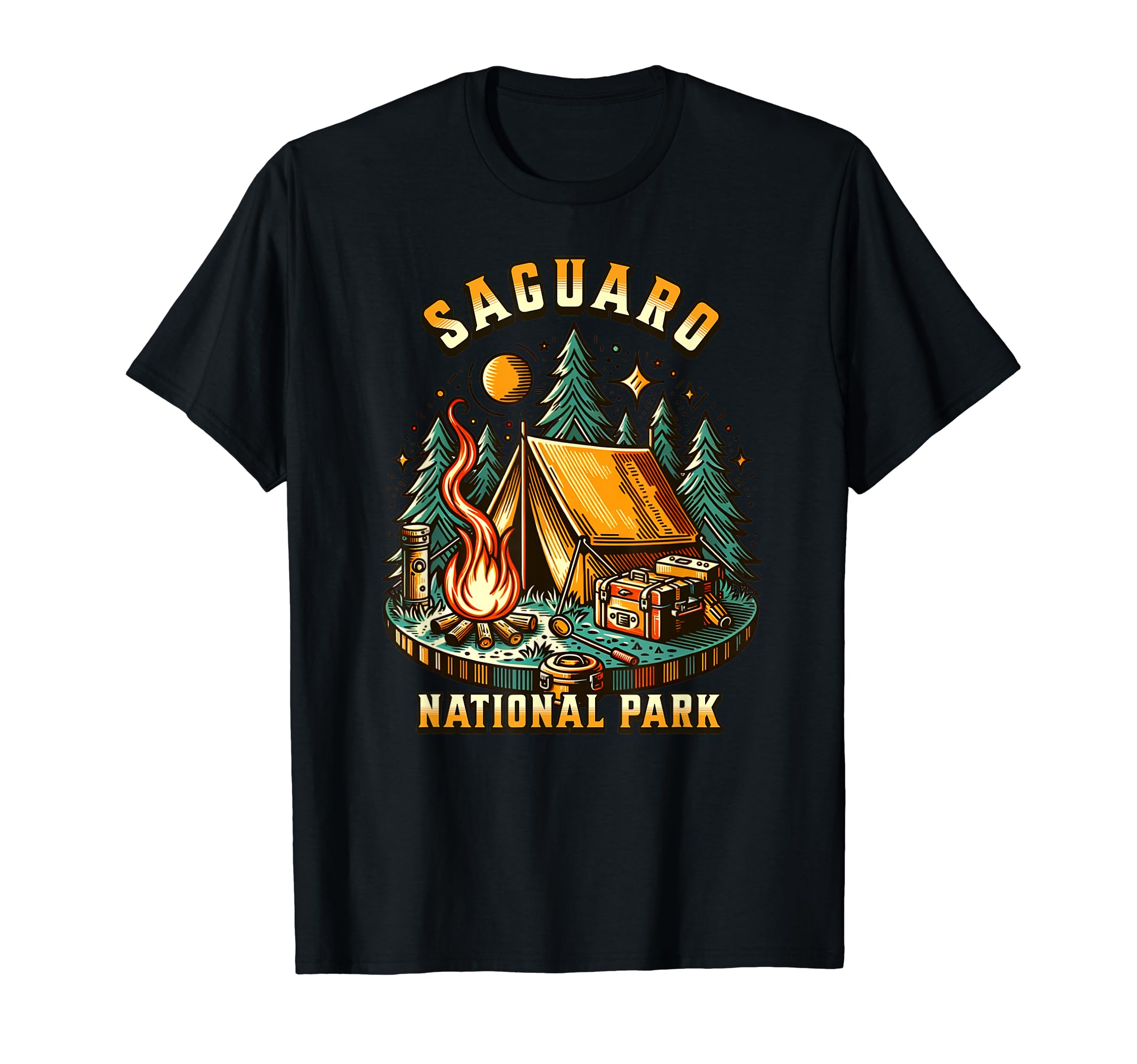 Camping Forest Tent Campfire Saguaro T-Shirt - Custom Art Print Unisex - T-Shirt, Sweatshirt, Hoodie