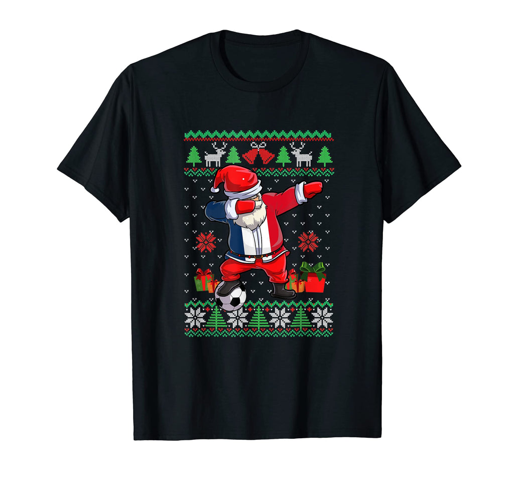 Soccer Dabbing Santa France Flag T-Shirt - Aesthetic Graphic for Adults - T-Shirt, Sweatshirt, Hoodie