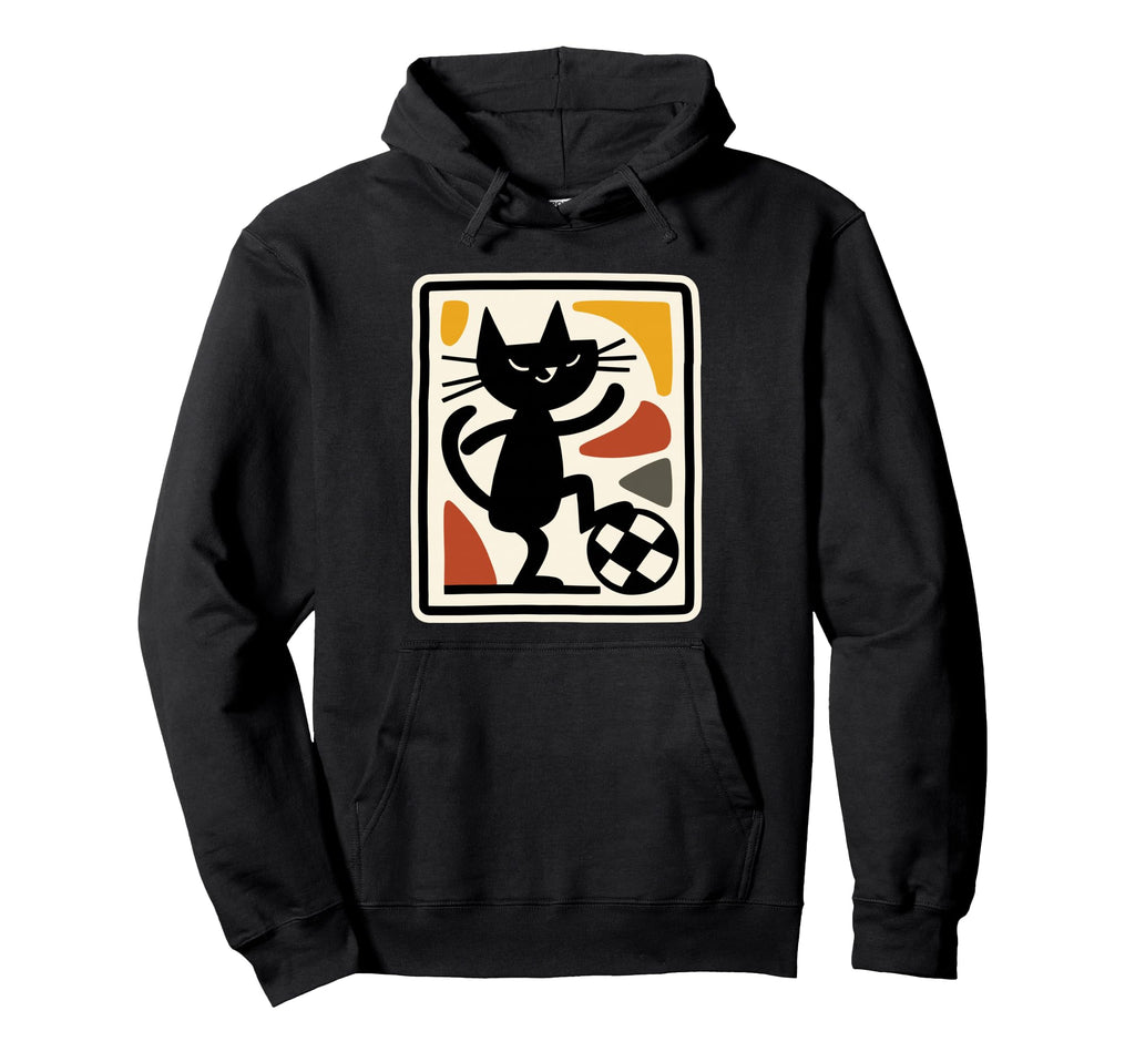 Black Cat Playing Soccer Sports Artwork Hoodie - Graphic Print Unisex - T-Shirt, Sweatshirt, Hoodie