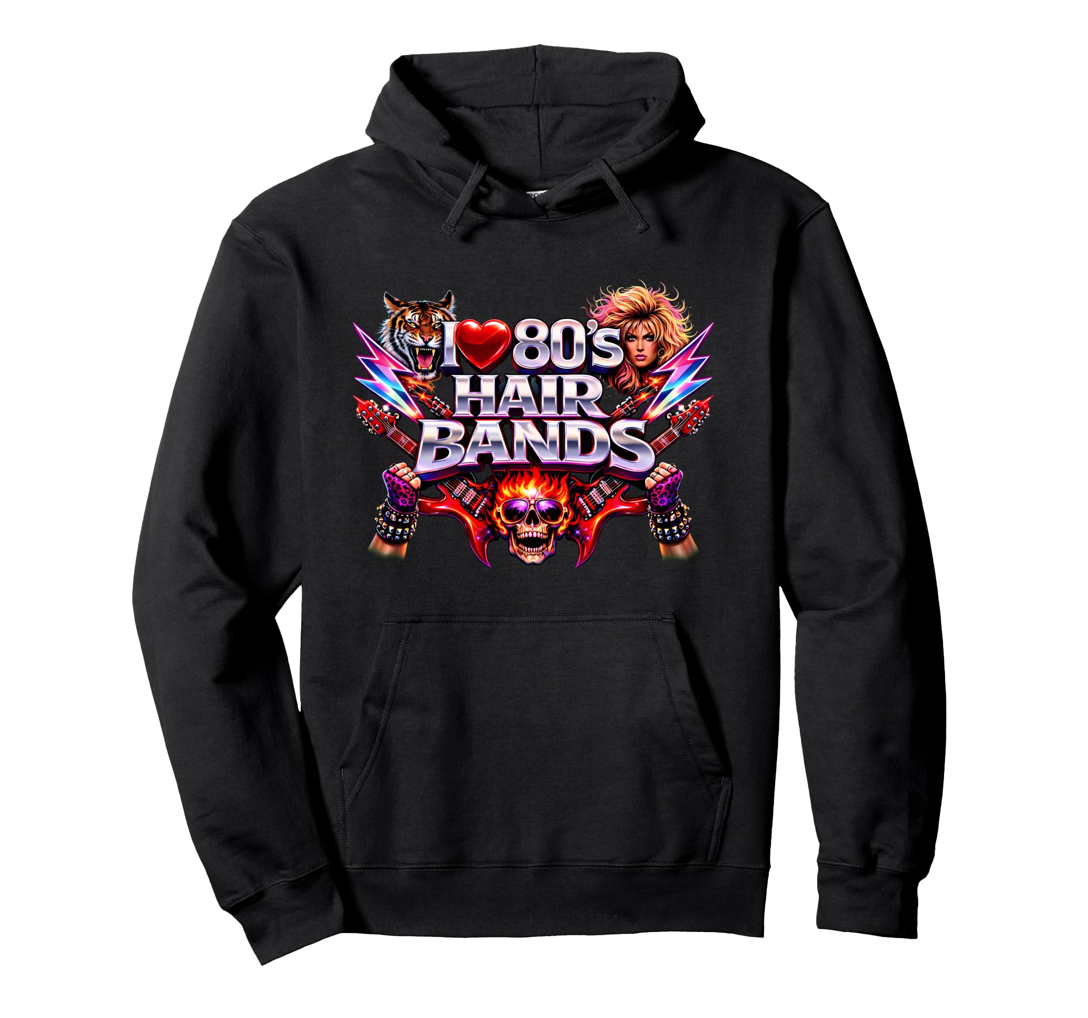 I Love 80S Hair Bands Rock Fun Throwback Hoodie - Streetwear Style Unisex - T-Shirt, Sweatshirt, Hoodie