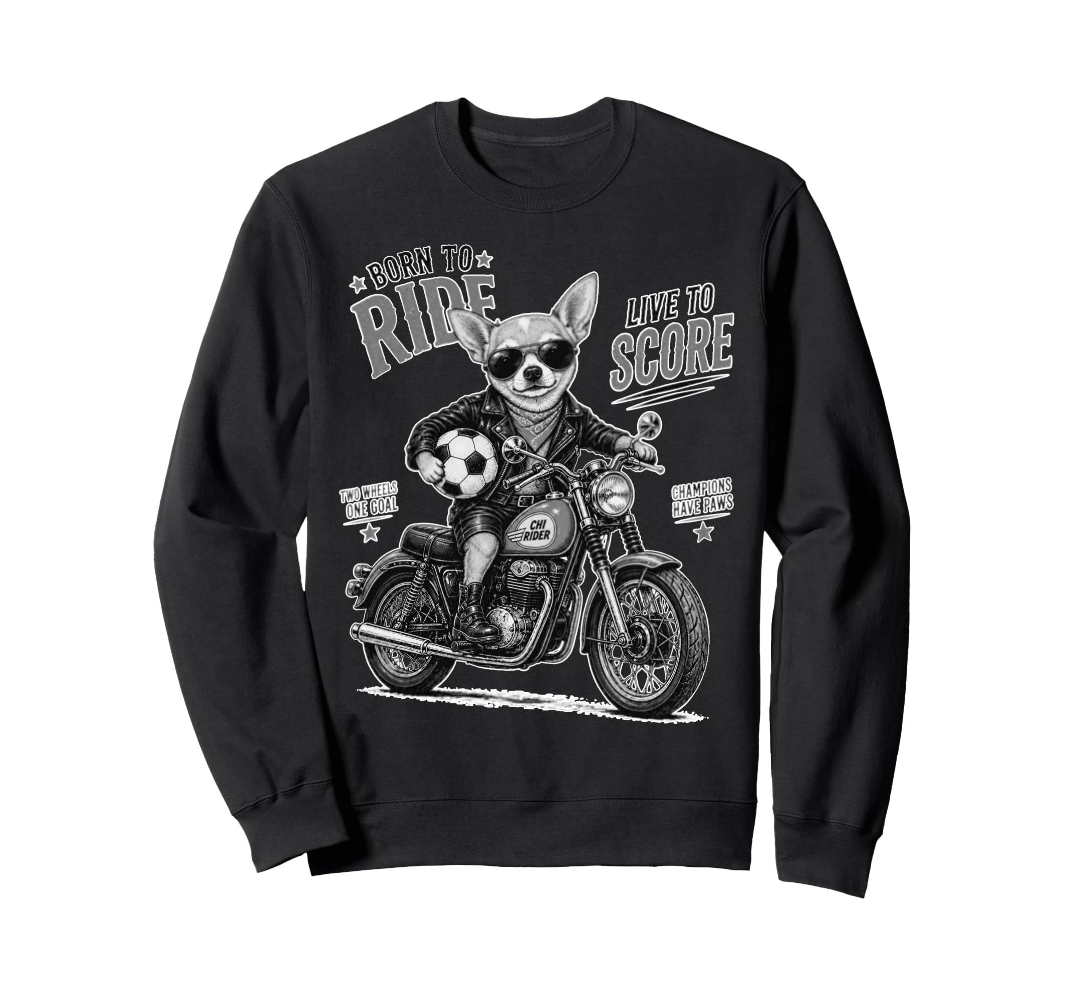 Chihuahua Motorbike Love Footbal Sweatshirt - Novelty Apparel for Adults - T-Shirt, Sweatshirt, Hoodie