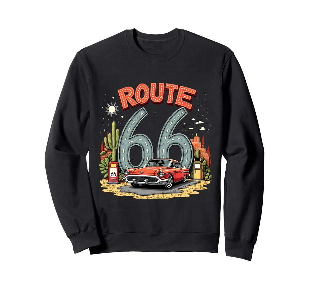 Desert Road Trip Route 66 Red Car Sweatshirt - Trendy Graphic Men Women - T-Shirt, Sweatshirt, Hoodie