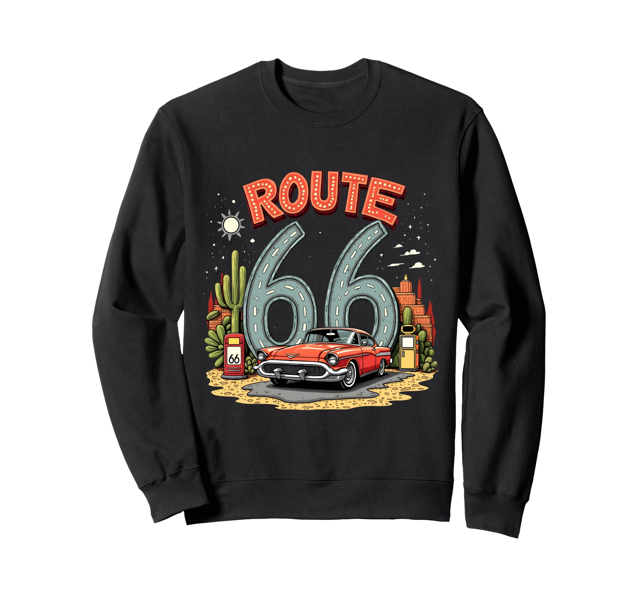 Desert Road Trip Route 66 Red Car Sweatshirt - Trendy Graphic Men Women - T-Shirt, Sweatshirt, Hoodie