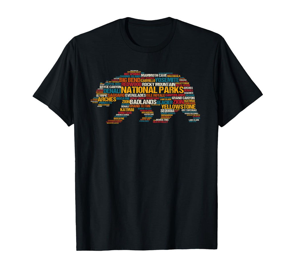 National Parks Usa List Word Cloud T-Shirt - Casual Everyday Wear Unisex - T-Shirt, Sweatshirt, Hoodie