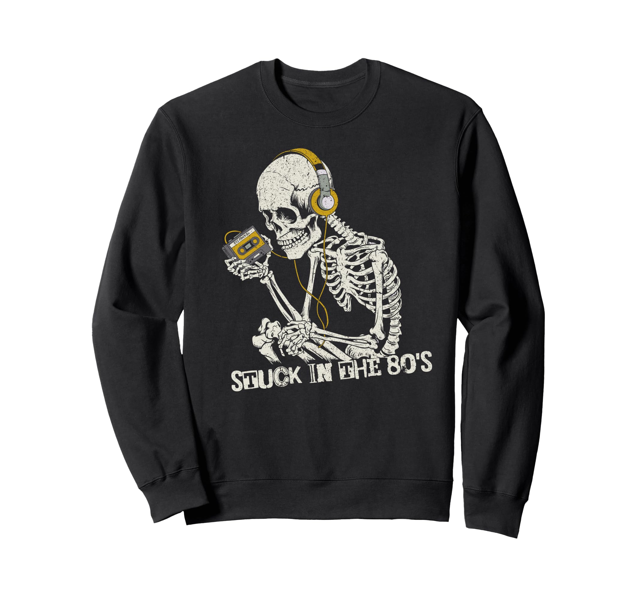 Stuck 80S Funny Skeleton Cassette Tape Sweatshirt - Trendy Graphic Unisex - T-Shirt, Sweatshirt, Hoodie