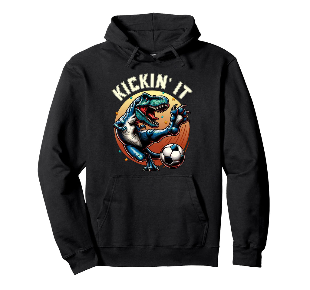 T Rex Dinosaur Soccer Player Ball Hoodie - Fun Novelty Design Unisex - T-Shirt, Sweatshirt, Hoodie