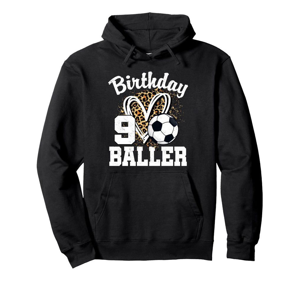 9Th Birthday Soccer Ball Leopard Heart 9 Hoodie - Trendy Graphic Unisex - T-Shirt, Sweatshirt, Hoodie