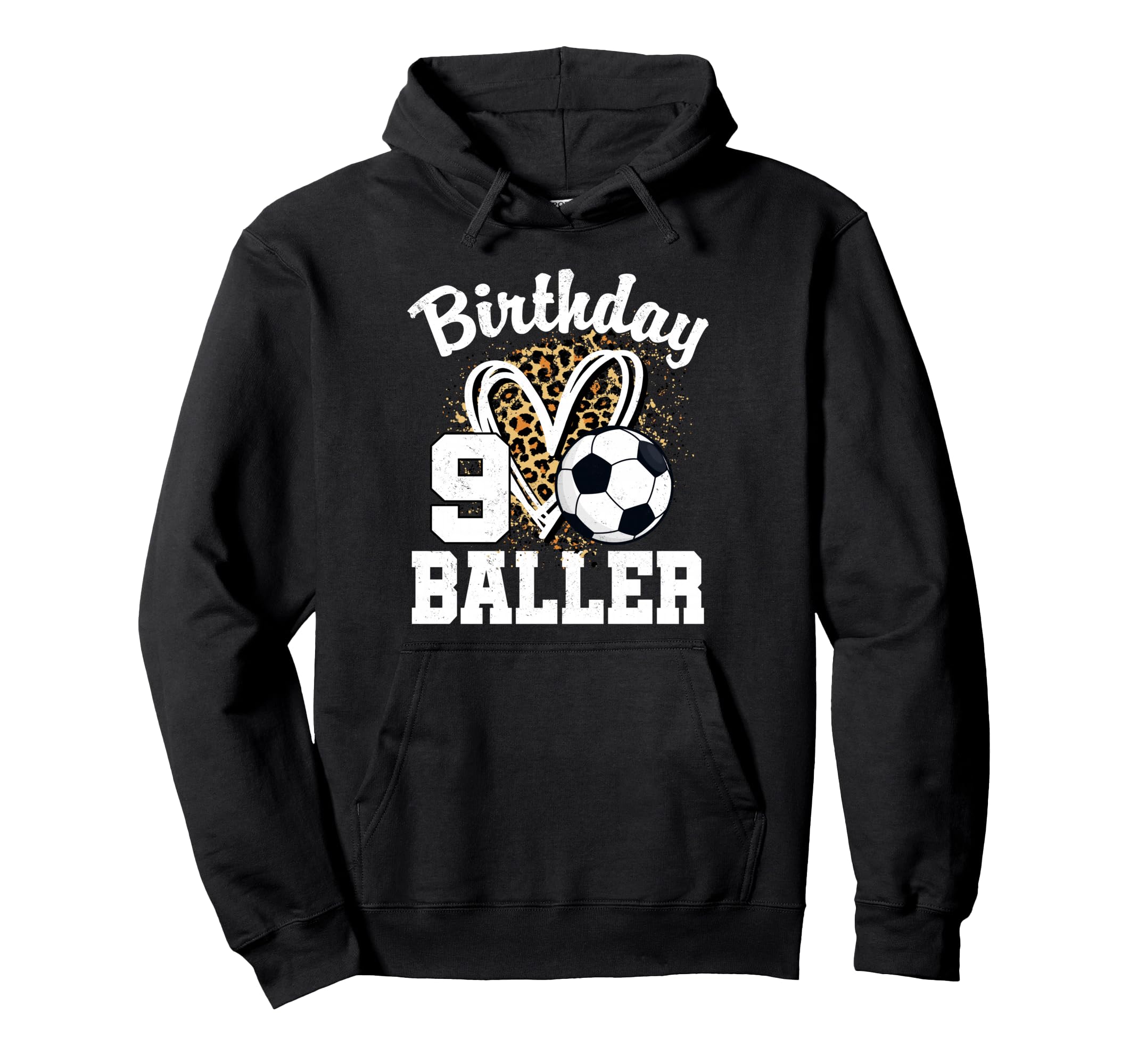 9Th Birthday Soccer Ball Leopard Heart 9 Hoodie - Trendy Graphic Unisex - T-Shirt, Sweatshirt, Hoodie