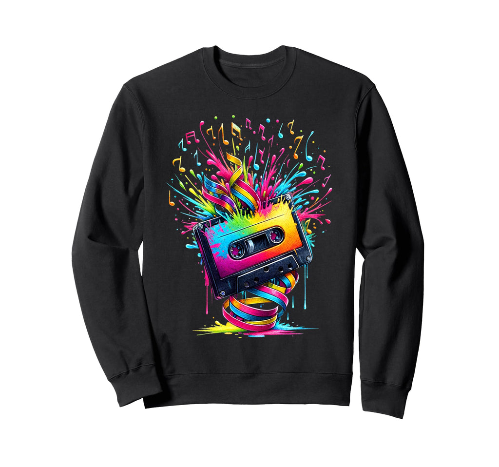 80S 90S Music Notes Cassette Tape Music Sweatshirt - Trendy Graphic Unisex - T-Shirt, Sweatshirt, Hoodie