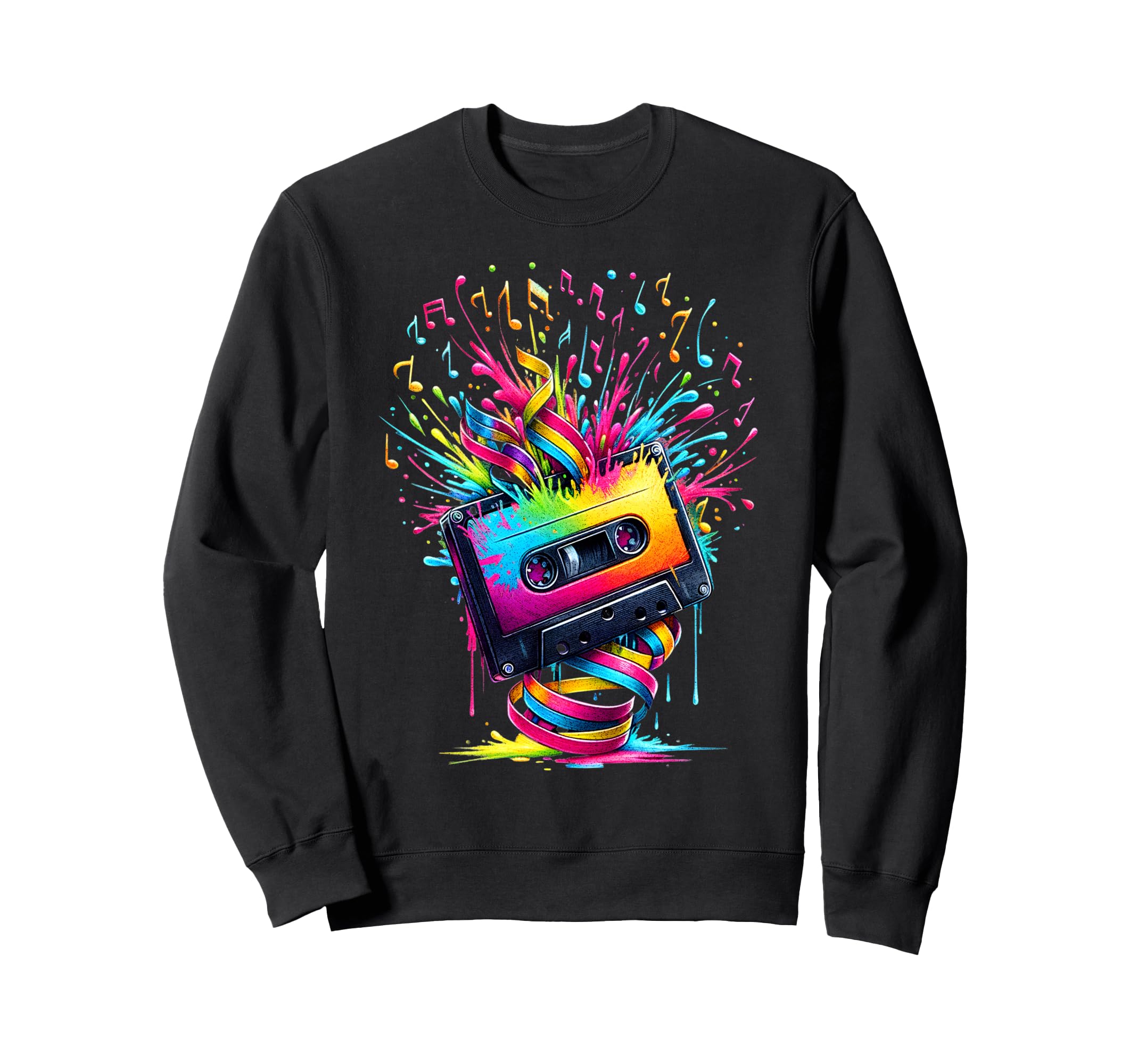 80S 90S Music Notes Cassette Tape Music Sweatshirt - Trendy Graphic Unisex - T-Shirt, Sweatshirt, Hoodie