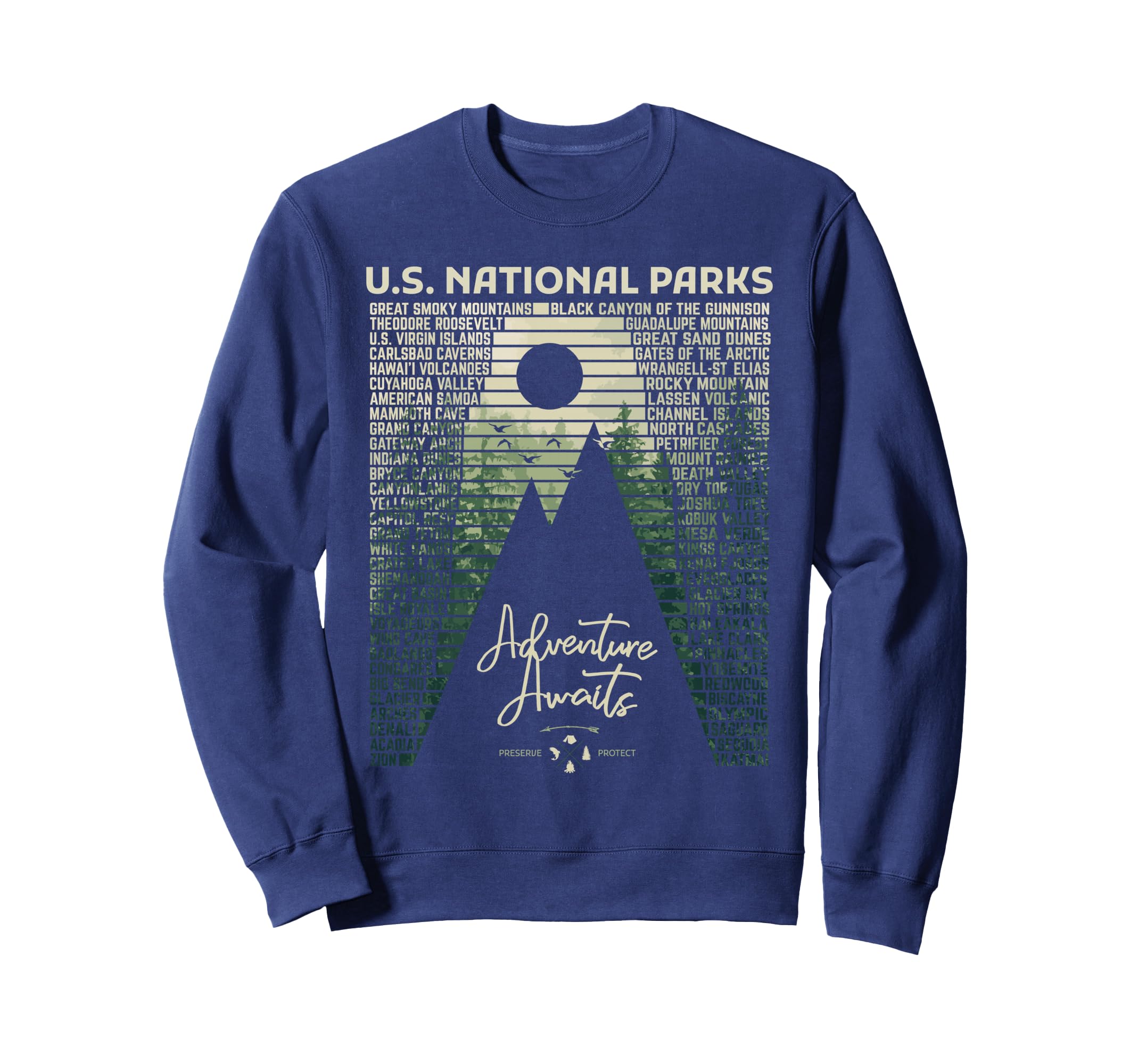 National Parks List Us Park Camping Sweatshirt - Trendy Graphic Unisex - T-Shirt, Sweatshirt, Hoodie