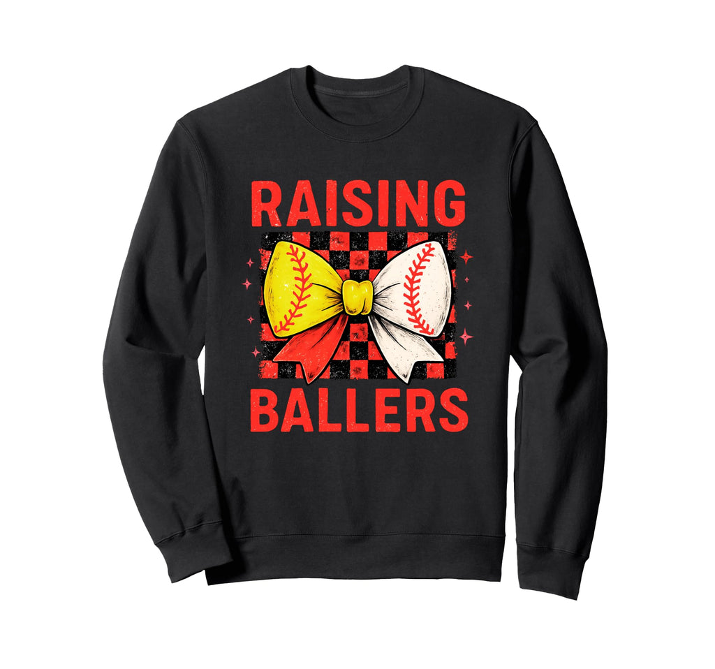 Raising Ballers Checkered Bow Sweatshirt - Custom Art Print for Adults - T-Shirt, Sweatshirt, Hoodie