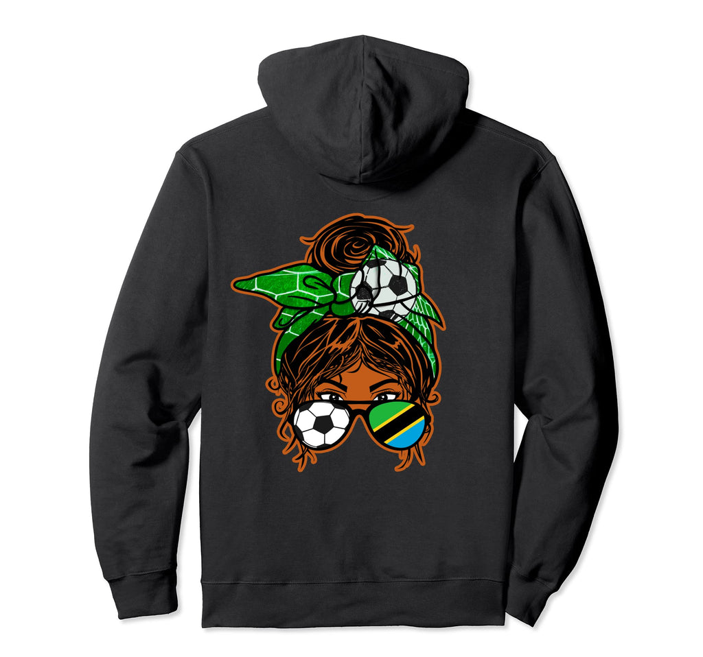 Messy Bun Hair Brown Skin Soccer Tanzania Hoodie - Custom Art Print Unisex - T-Shirt, Sweatshirt, Hoodie