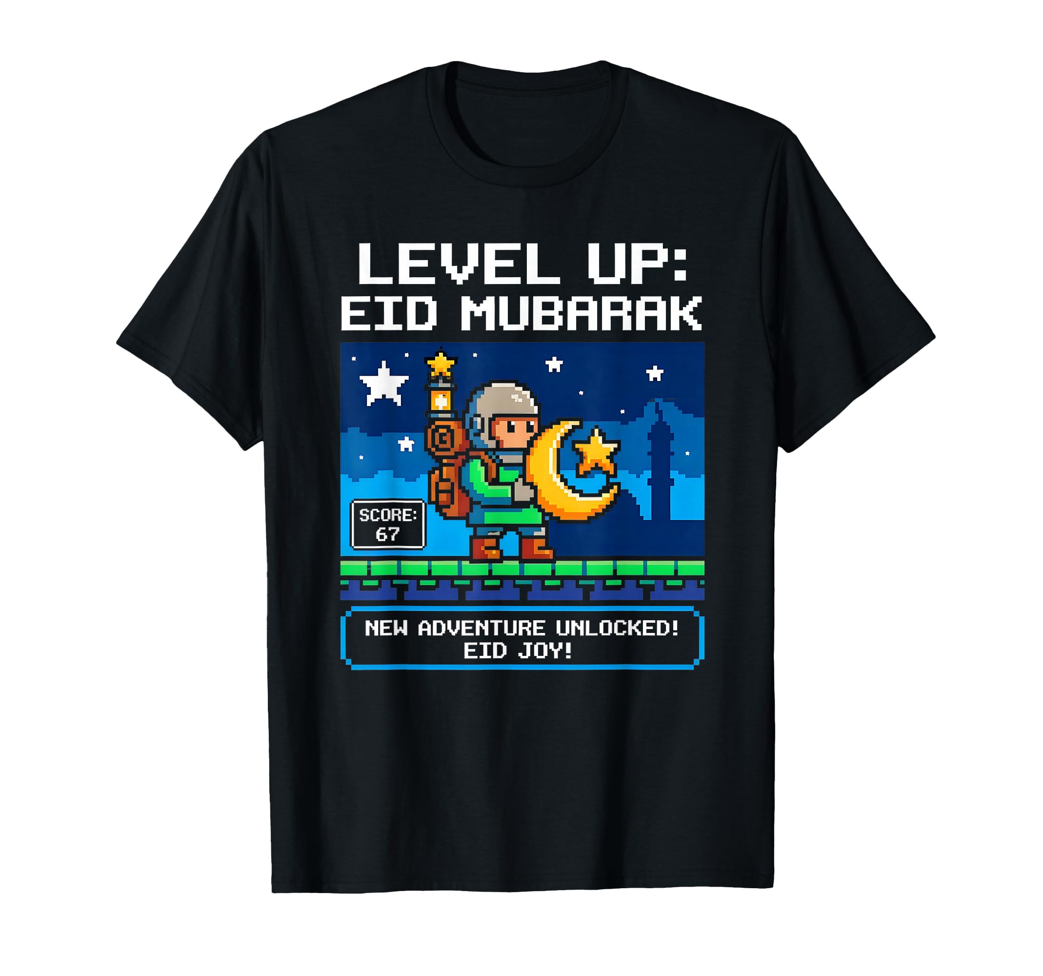 Level Up Eid Mubarak 8 Bit Pixel Art T-Shirt - Novelty Apparel for Adults - T-Shirt, Sweatshirt, Hoodie