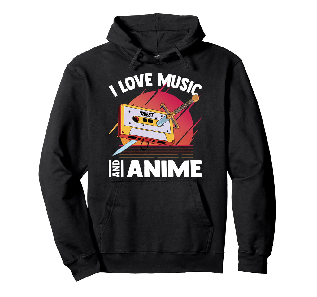 Kawaii I Love Music And Anime Hoodie - Casual Everyday Wear for Adults - T-Shirt, Sweatshirt, Hoodie