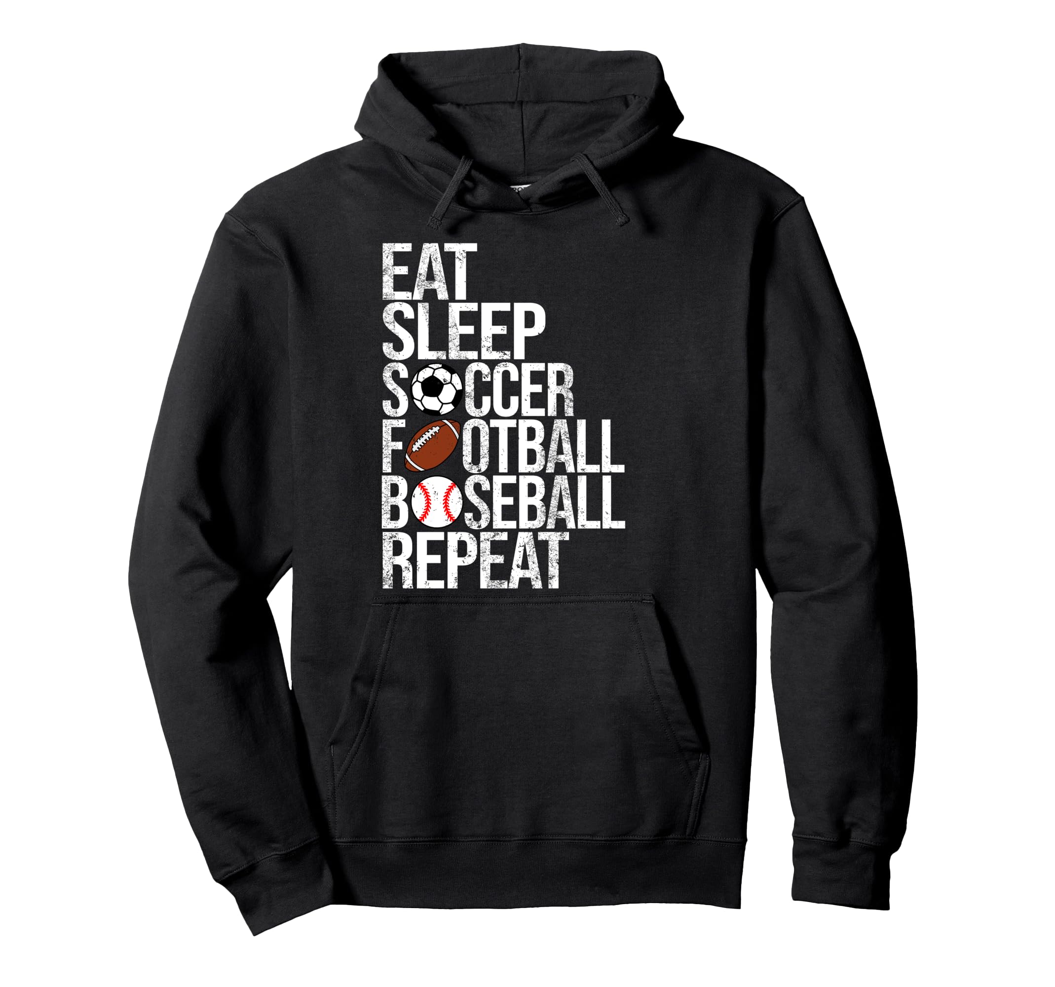 Eat Sleep Soccer Football Baseball Repeat Hoodie - Unique Graphic Unisex - T-Shirt, Sweatshirt, Hoodie