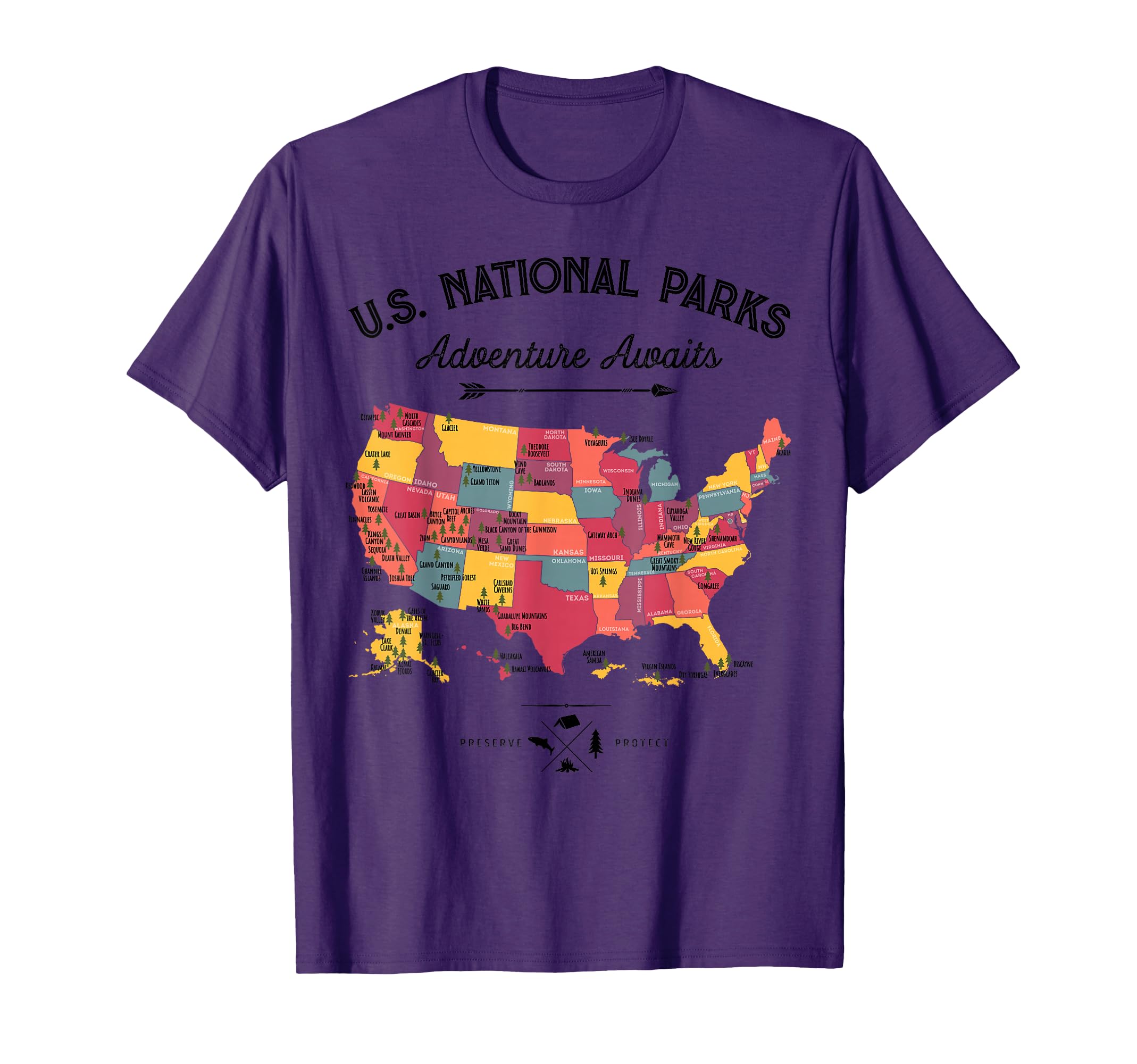 63 National Parks Map Us Park Camping T-Shirt - Custom Art Print Unisex - T-Shirt, Sweatshirt, Hoodie