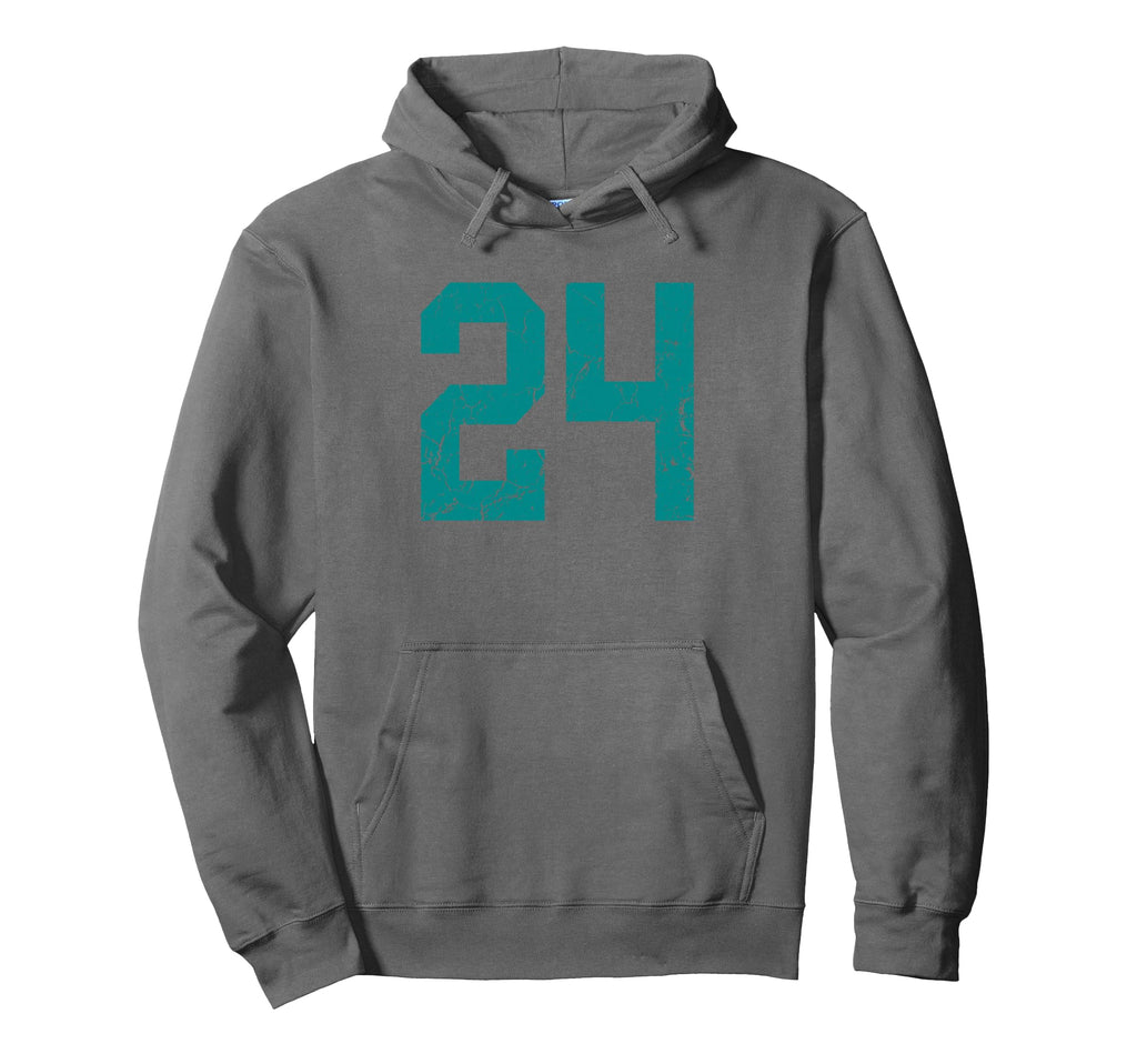 Distressed Teal Number 24 Jersey Hoodie - Aesthetic Graphic for Adults - T-Shirt, Sweatshirt, Hoodie