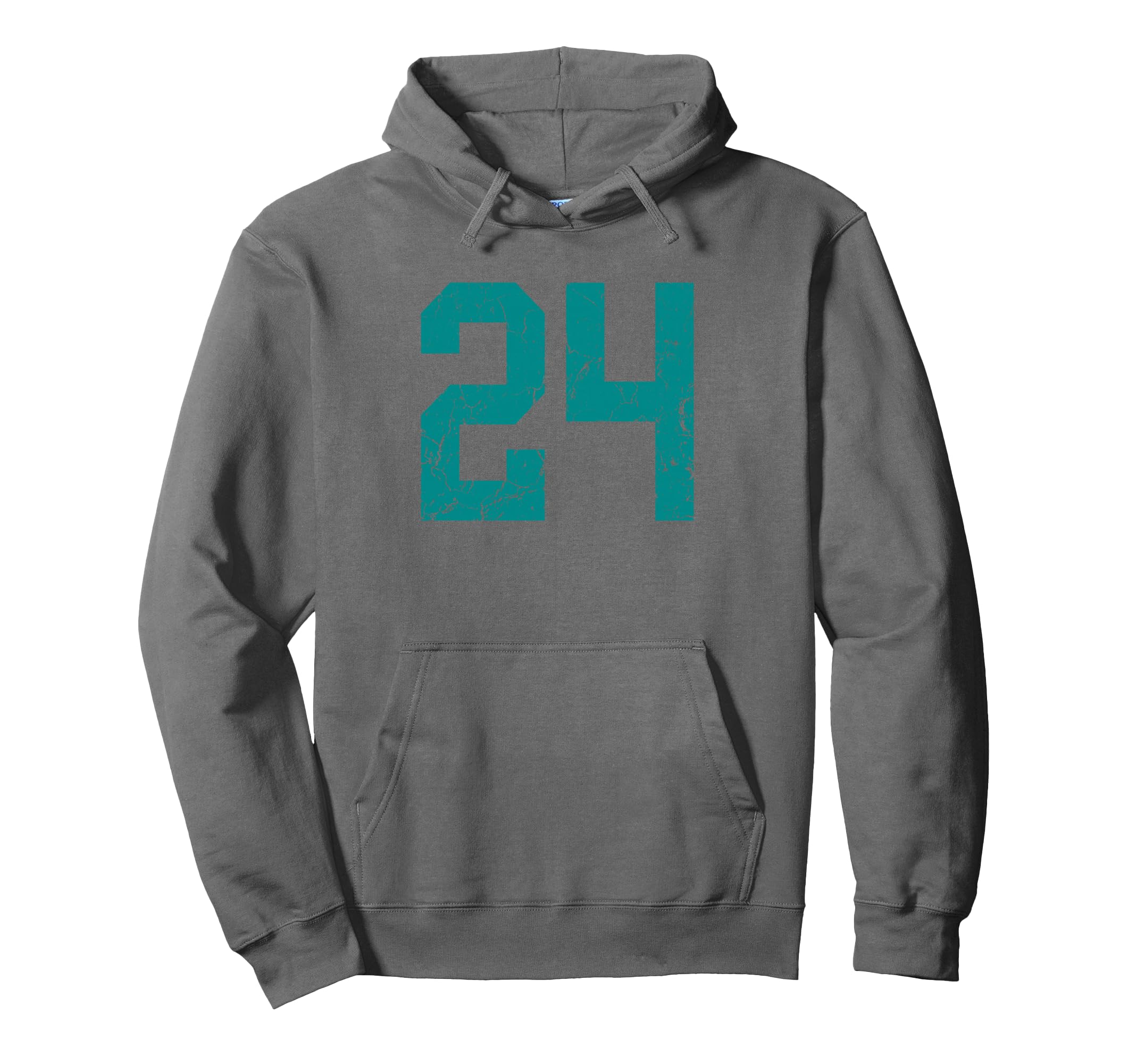 Distressed Teal Number 24 Jersey Hoodie - Custom Art Print Men Women - T-Shirt, Sweatshirt, Hoodie