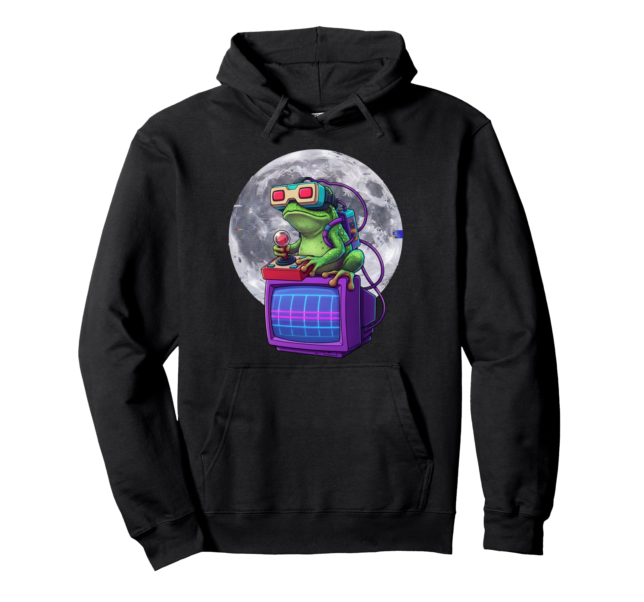 Vr Frog 80S Gamer Moon Aesthetic Hoodie - Fun Novelty Design for Adults - T-Shirt, Sweatshirt, Hoodie