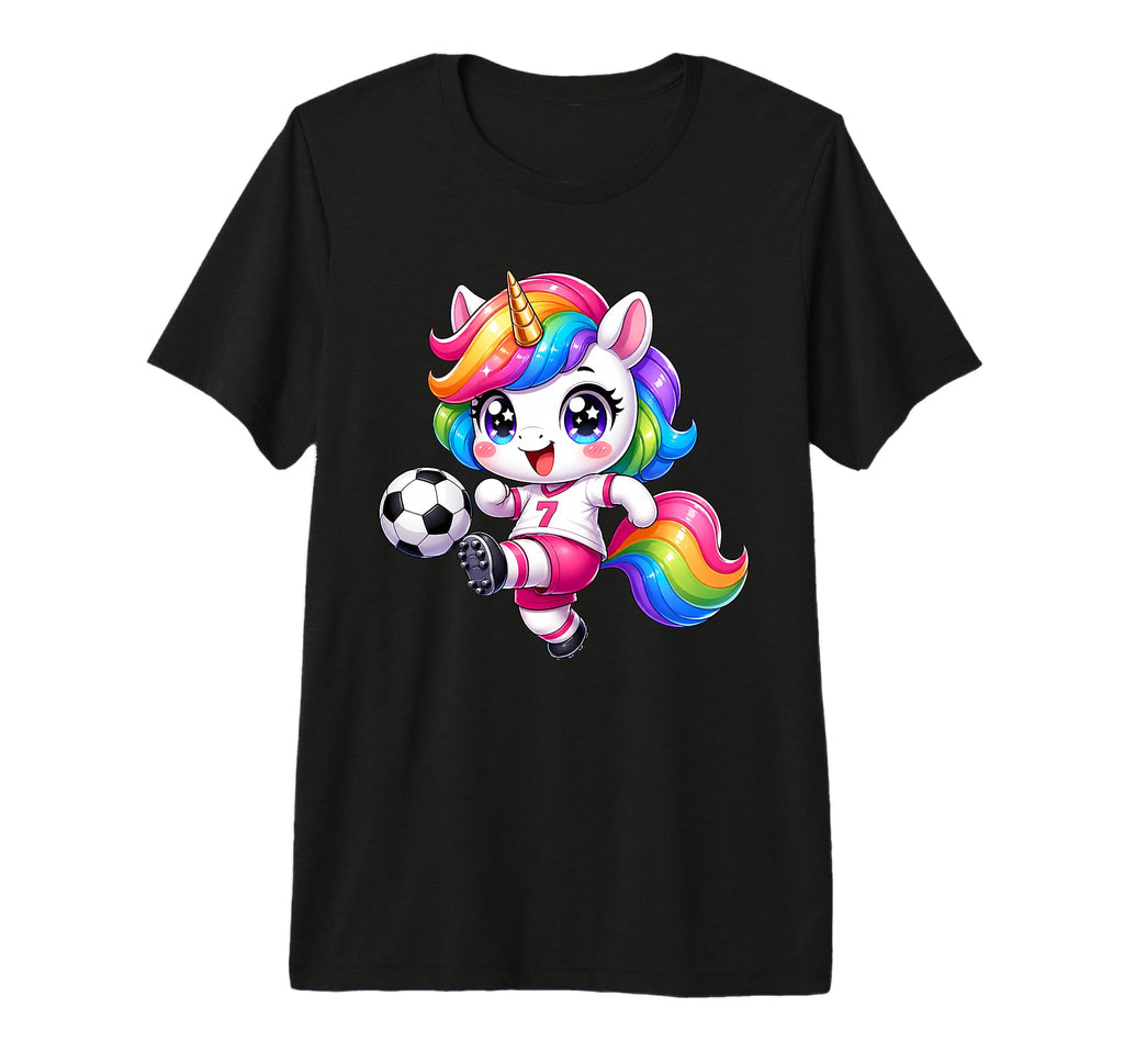 Kawaii Unicorn Playing Soccer Cartoon T-Shirt - Graphic Print Unisex - T-Shirt, Sweatshirt, Hoodie