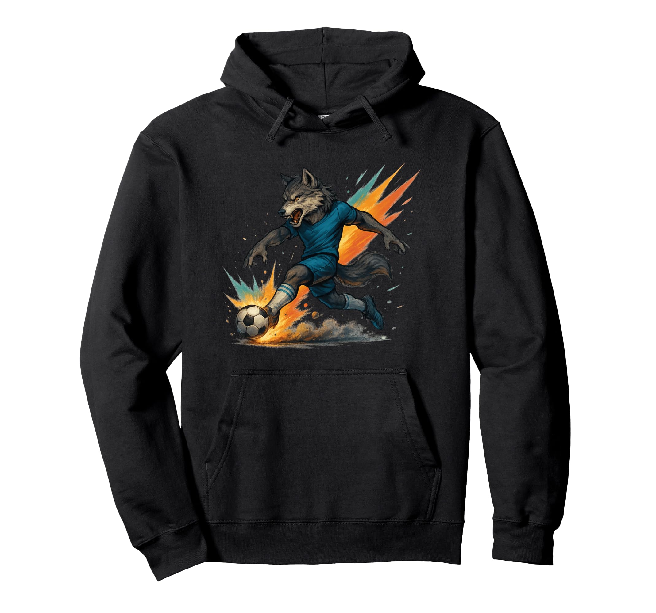 Fierce Soccer Wolf Power Kick Hoodie - Aesthetic Graphic for Adults - T-Shirt, Sweatshirt, Hoodie