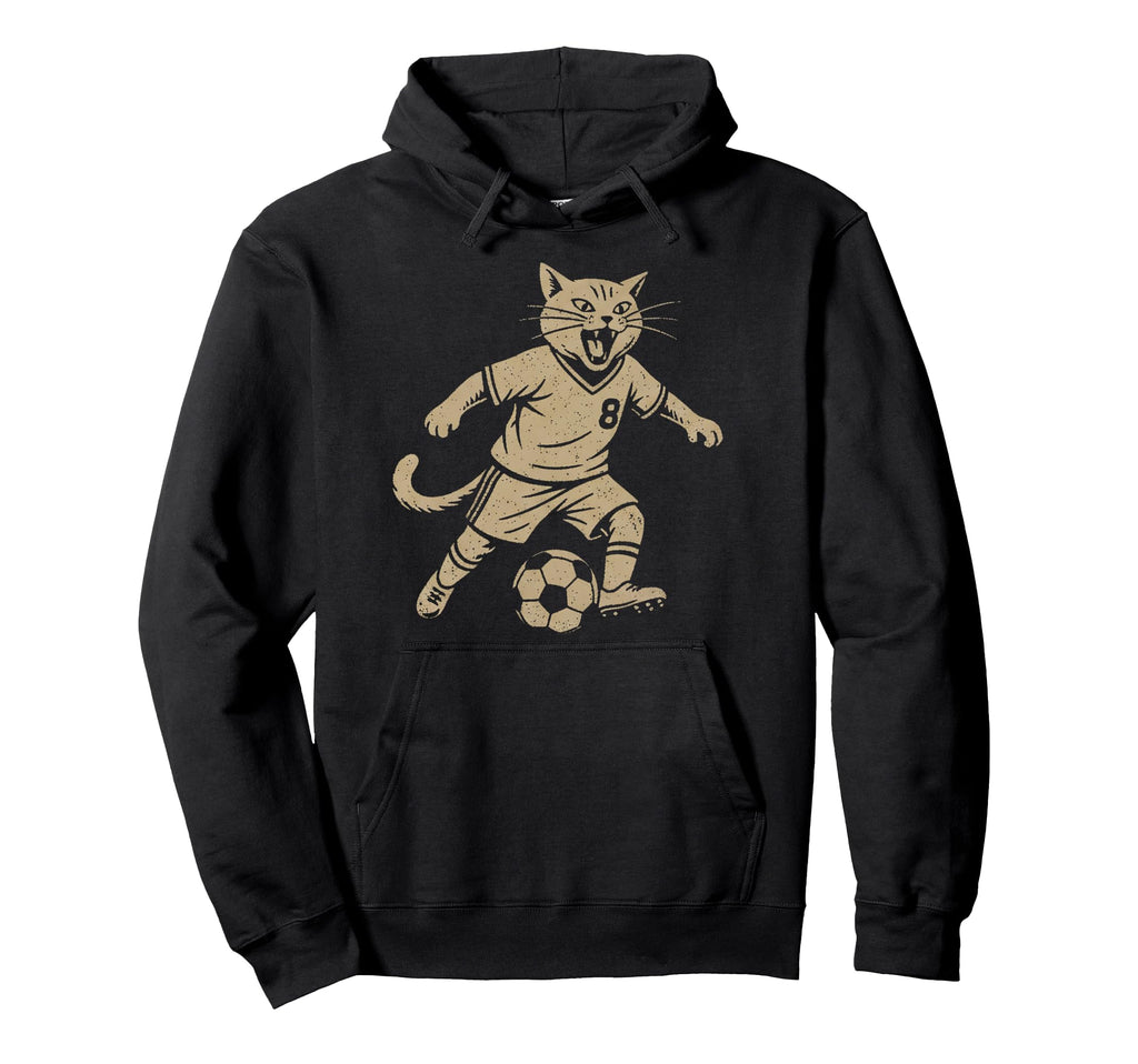Cat Playing Football Soccer Hoodie - Unique Graphic for Adults - T-Shirt, Sweatshirt, Hoodie