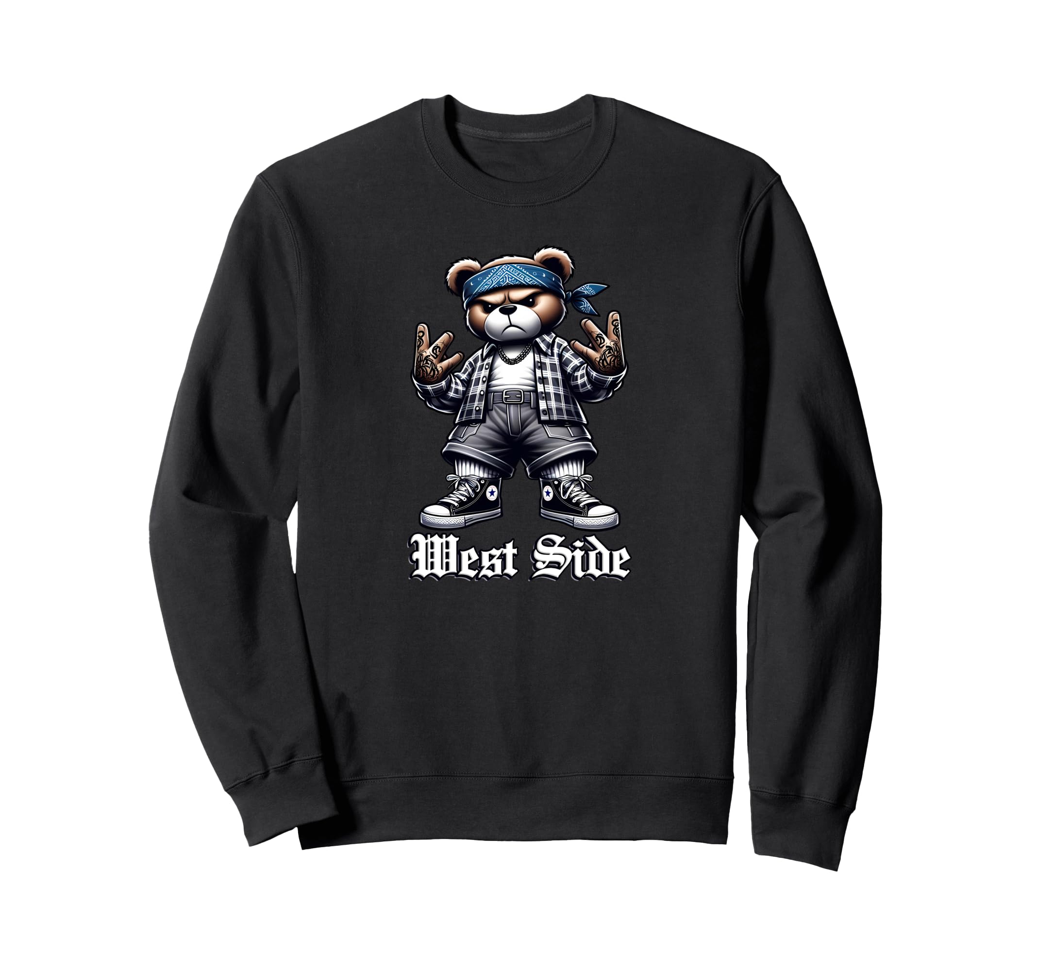 West Coast Hip Hop Teddy Bear Old Sweatshirt - Custom Art Print Men Women - T-Shirt, Sweatshirt, Hoodie