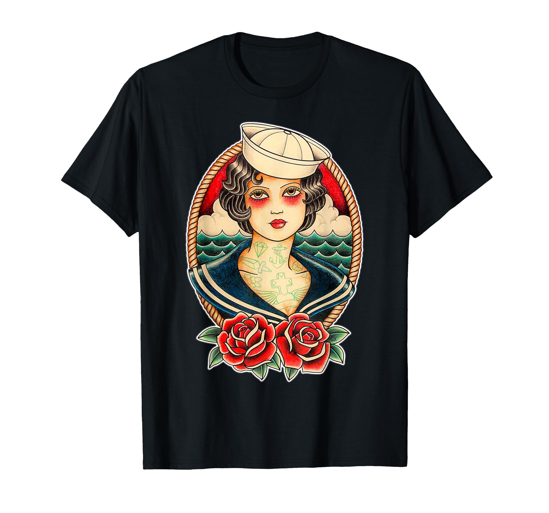 Tattooed Pin Up Sailor Pretty Traditional T-Shirt - Novelty Apparel Unisex - T-Shirt, Sweatshirt, Hoodie