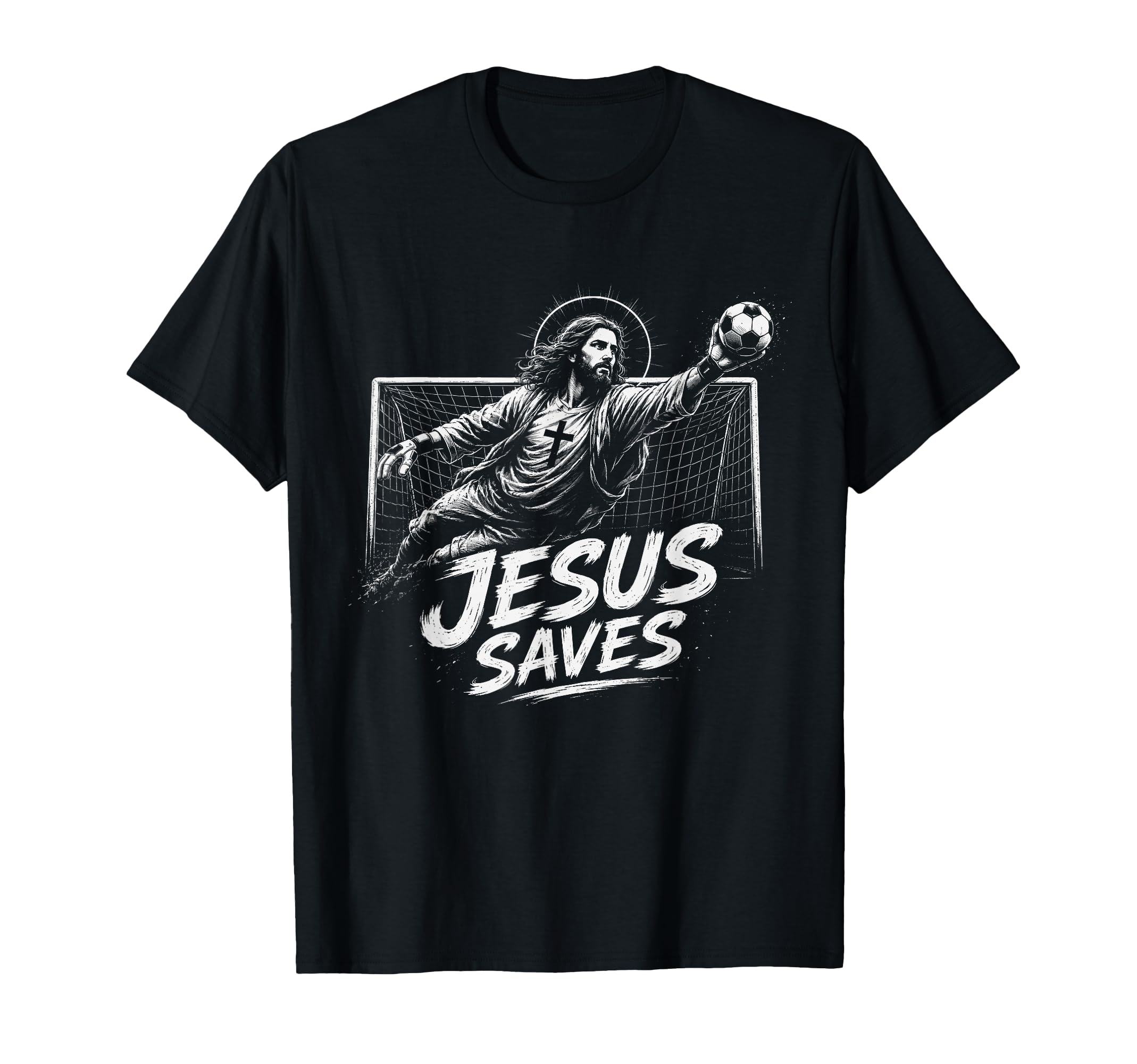 Funny Jesus Saves Soccer Goalie T-Shirt - Casual Everyday Wear for Adults - T-Shirt, Sweatshirt, Hoodie