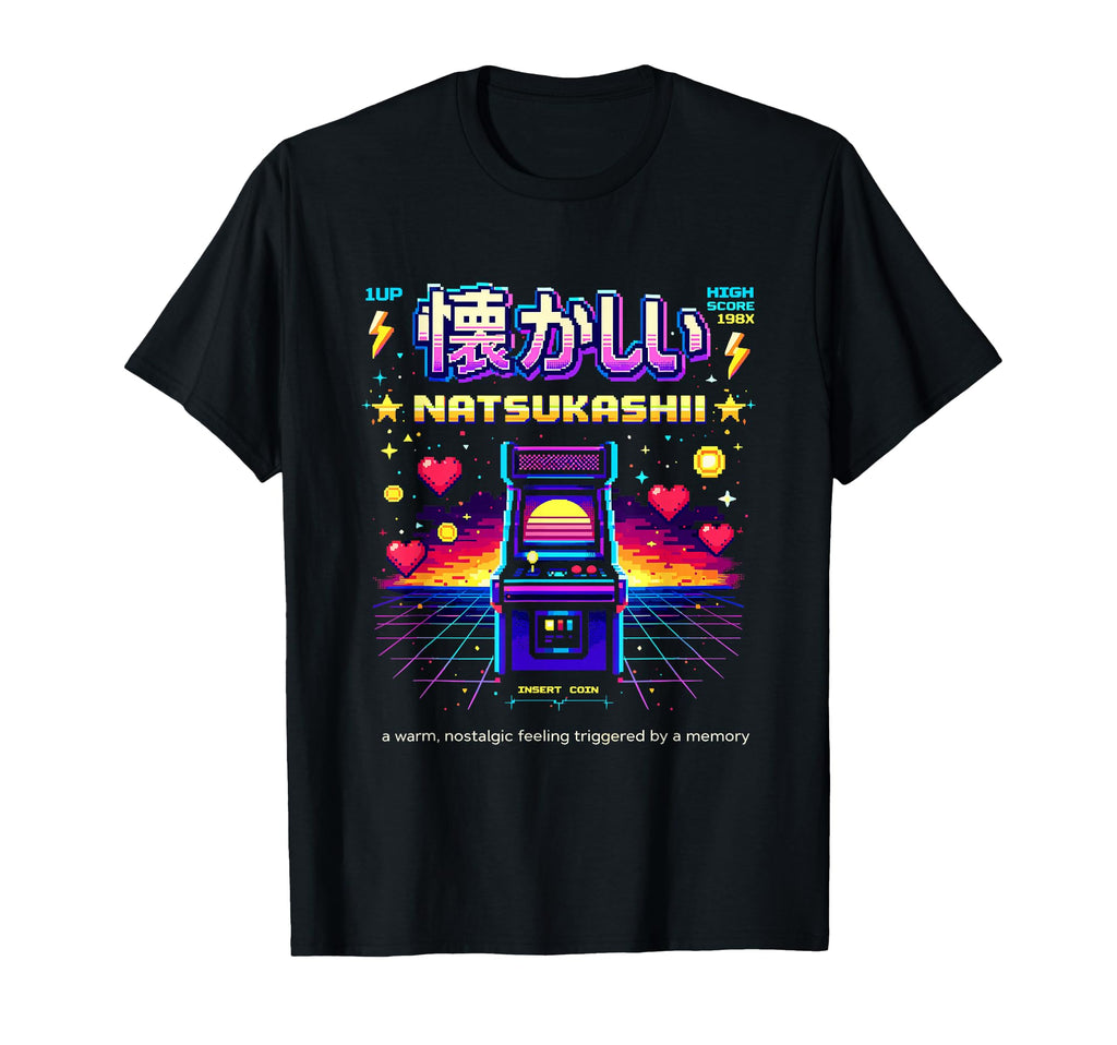 Natsukashii Arcade Gaming Pixel Art T-Shirt - Graphic Print for Adults - T-Shirt, Sweatshirt, Hoodie