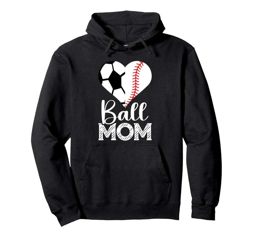 Ball Mom Soccer Baseball Heart Sports Mama Hoodie - Graphic Print Unisex - T-Shirt, Sweatshirt, Hoodie