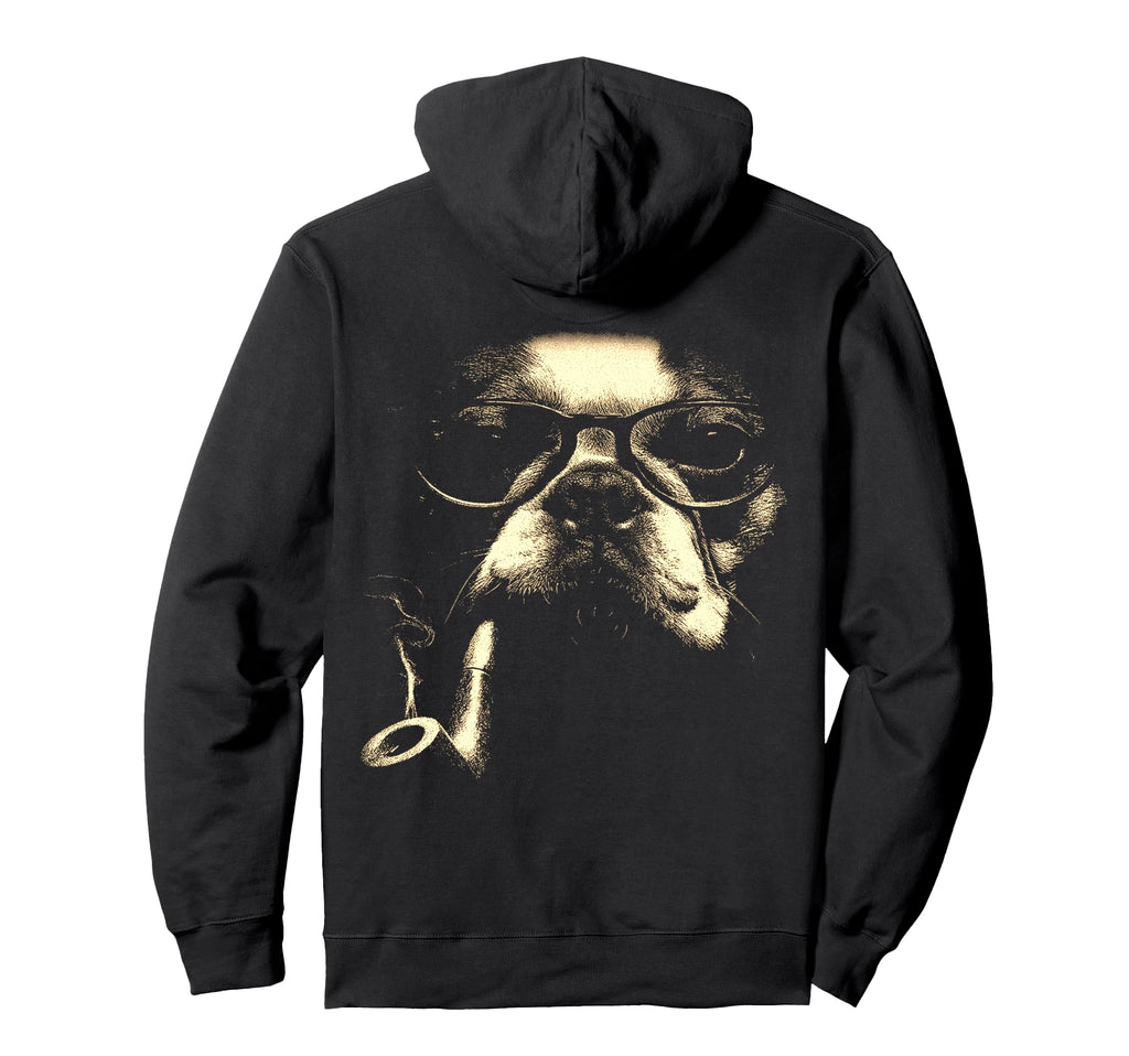 French Bulldog Glasses Smoking Pipe Hoodie - Fun Novelty Design Unisex - T-Shirt, Sweatshirt, Hoodie