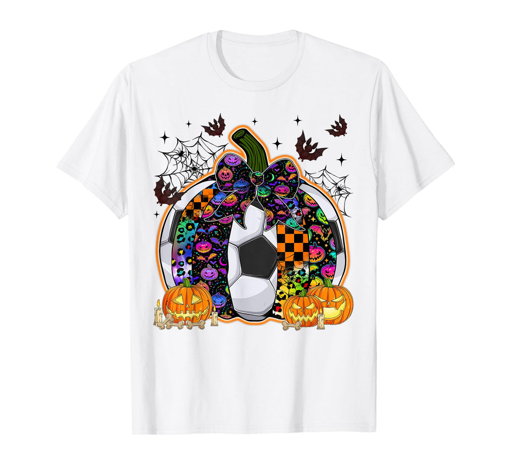 Pumpkin Soccer Bow Happy Halloween T-Shirt - Fun Novelty Design Unisex - T-Shirt, Sweatshirt, Hoodie