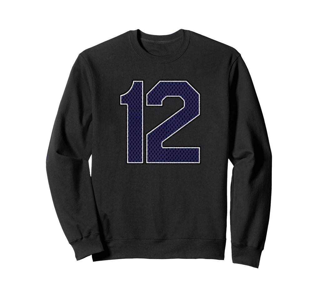 Navy Number 12 Athlete Sports Jersey Sweatshirt - Graphic Print Unisex - T-Shirt, Sweatshirt, Hoodie