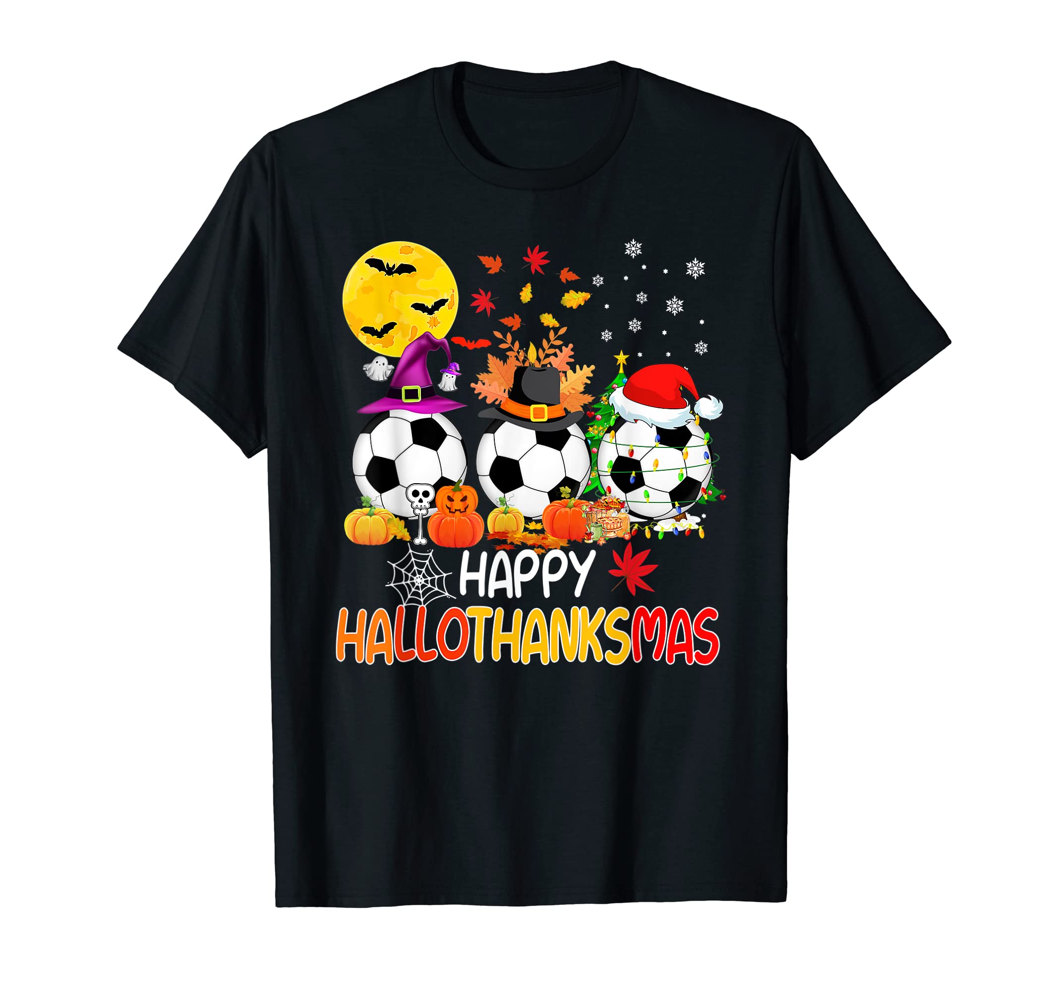 Happy Hallothanksmas Soccer Witch Santa T-Shirt - Trendy Graphic Men Women - T-Shirt, Sweatshirt, Hoodie