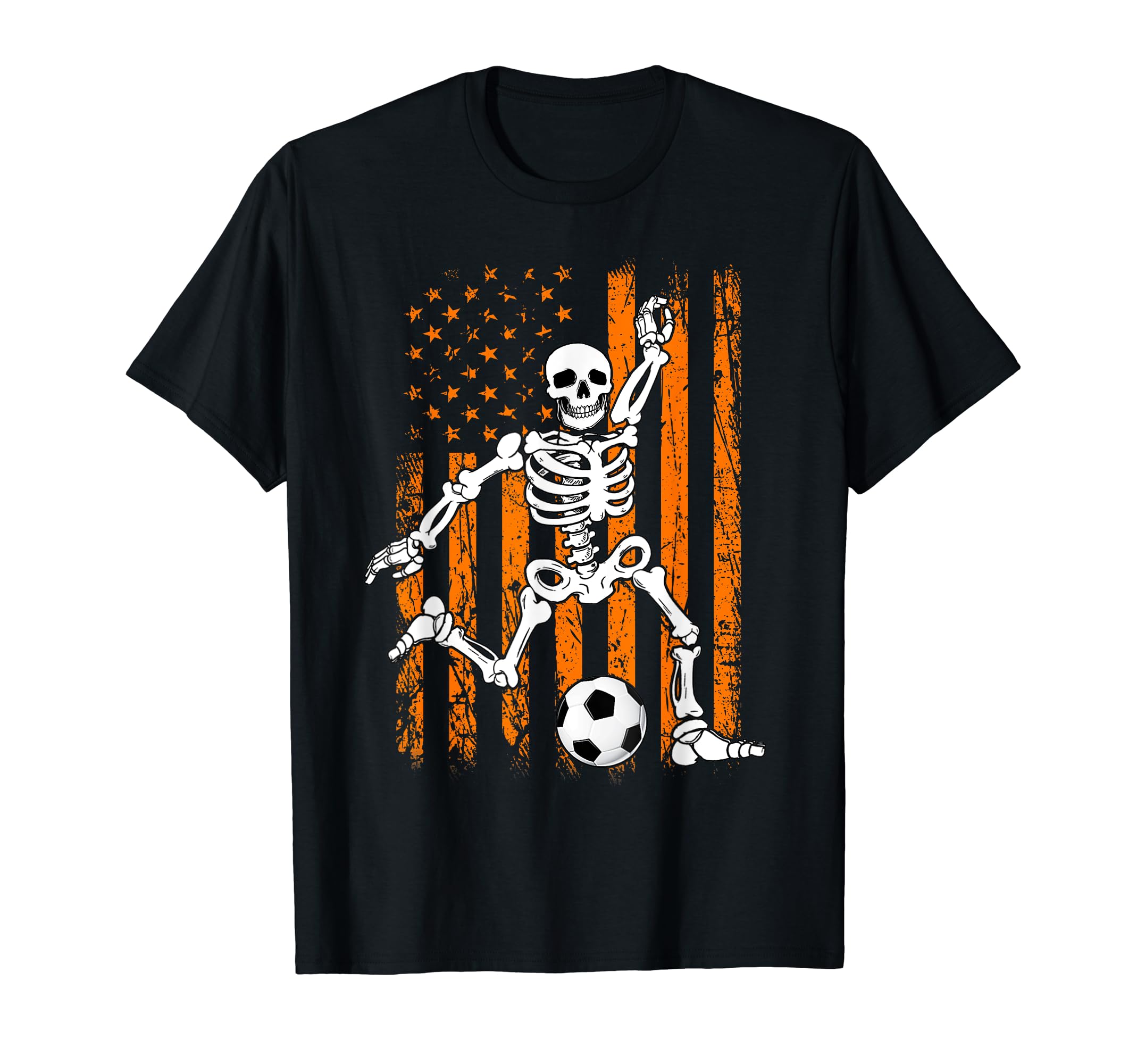 Skeleton Playing Soccer Usa Flag T-Shirt - Custom Art Print Men Women - T-Shirt, Sweatshirt, Hoodie