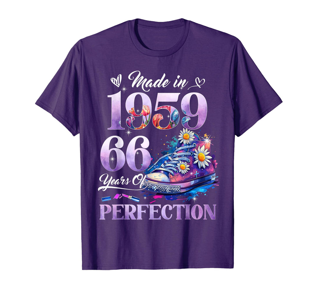 Womens 66Th Birthday Floral Made 1959 T-Shirt - Custom Art Print Unisex - T-Shirt, Sweatshirt, Hoodie